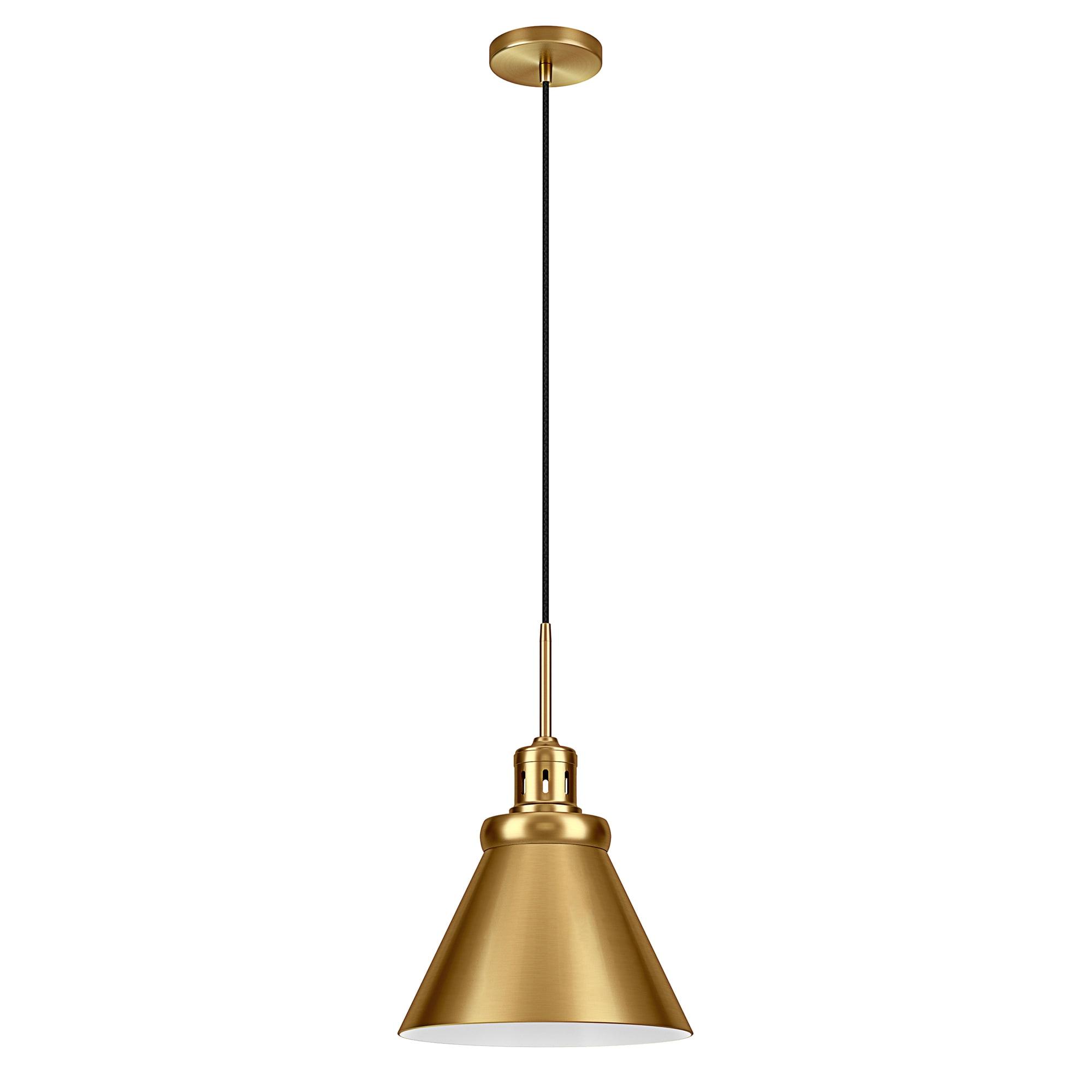 Evelyn&Zoe Industrial 12" Wide Brushed Brass Pendant