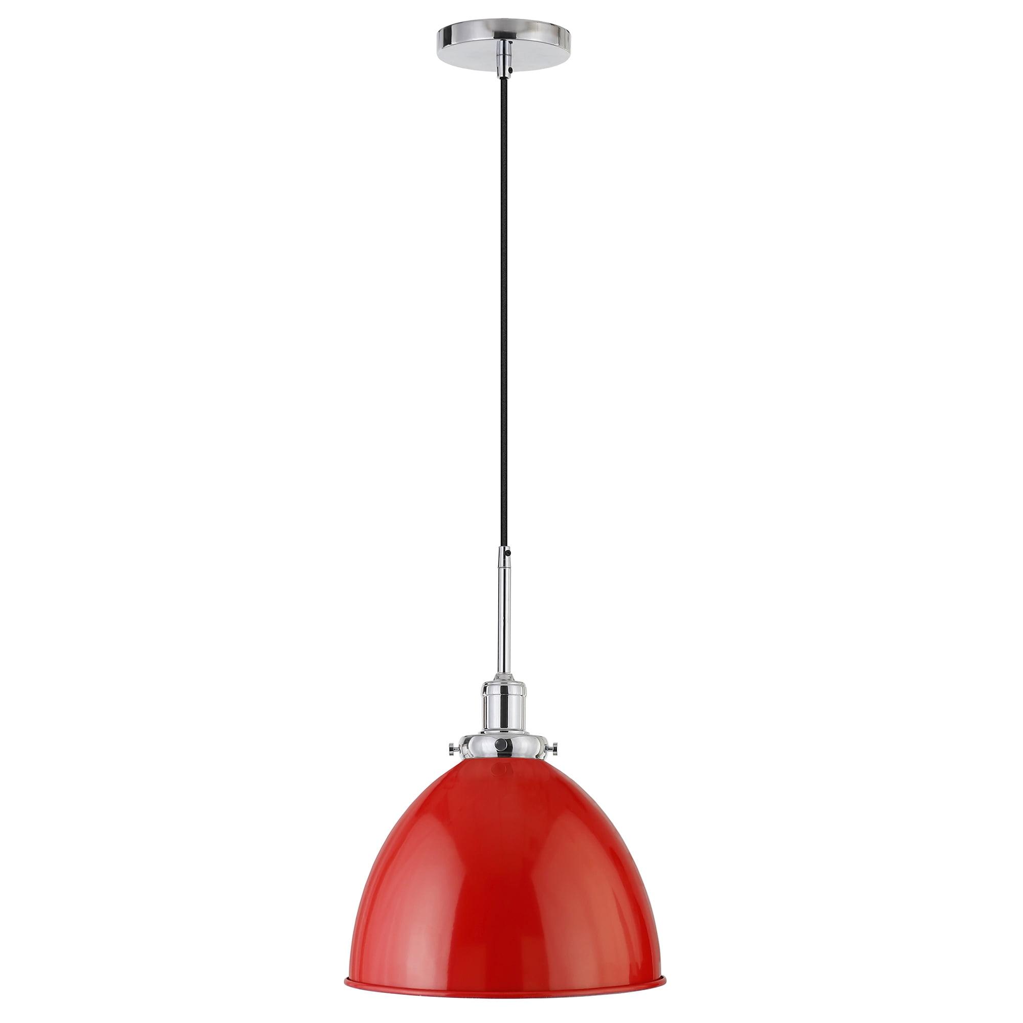 Modern Poppy Red 12" Polished Nickel Bowl Pendant Light