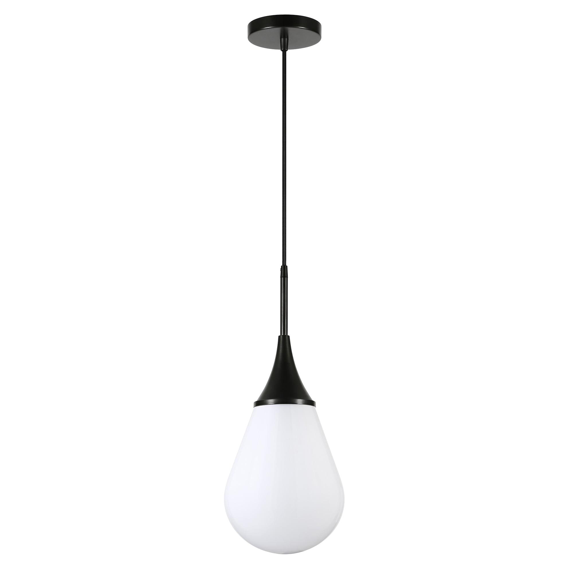 Ambrose Industrial Teardrop Globe Pendant in Blackened Bronze with White Milk Glass