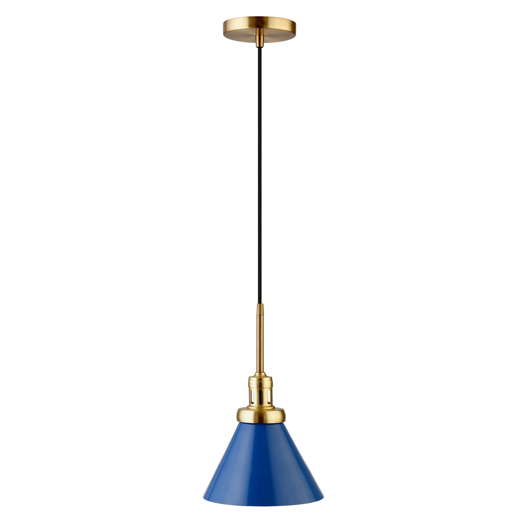 Blue and Brass 8" Industrial Metal Pendant Light