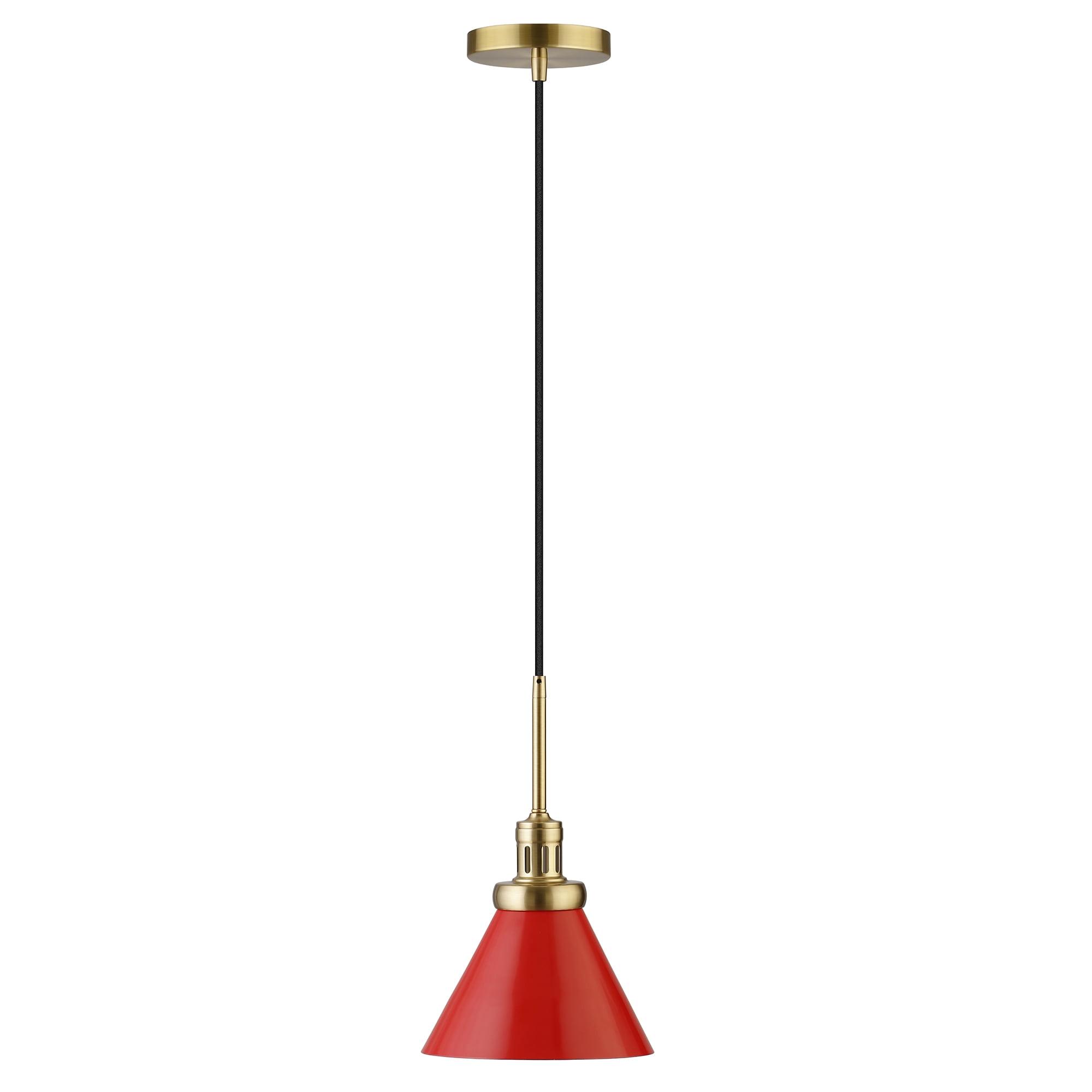 Poppy Red and Brass 8.5" Industrial Pendant Light