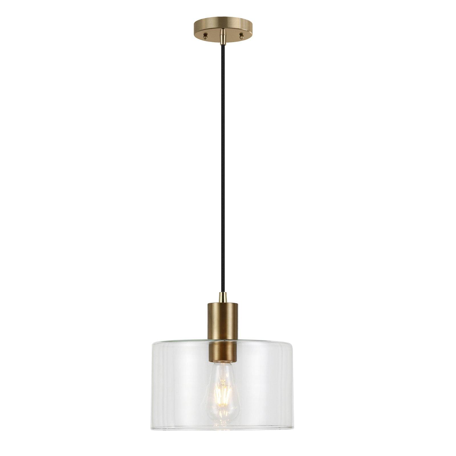 Henri Coastal Clear Glass Drum Pendant with Polished Nickel Finish