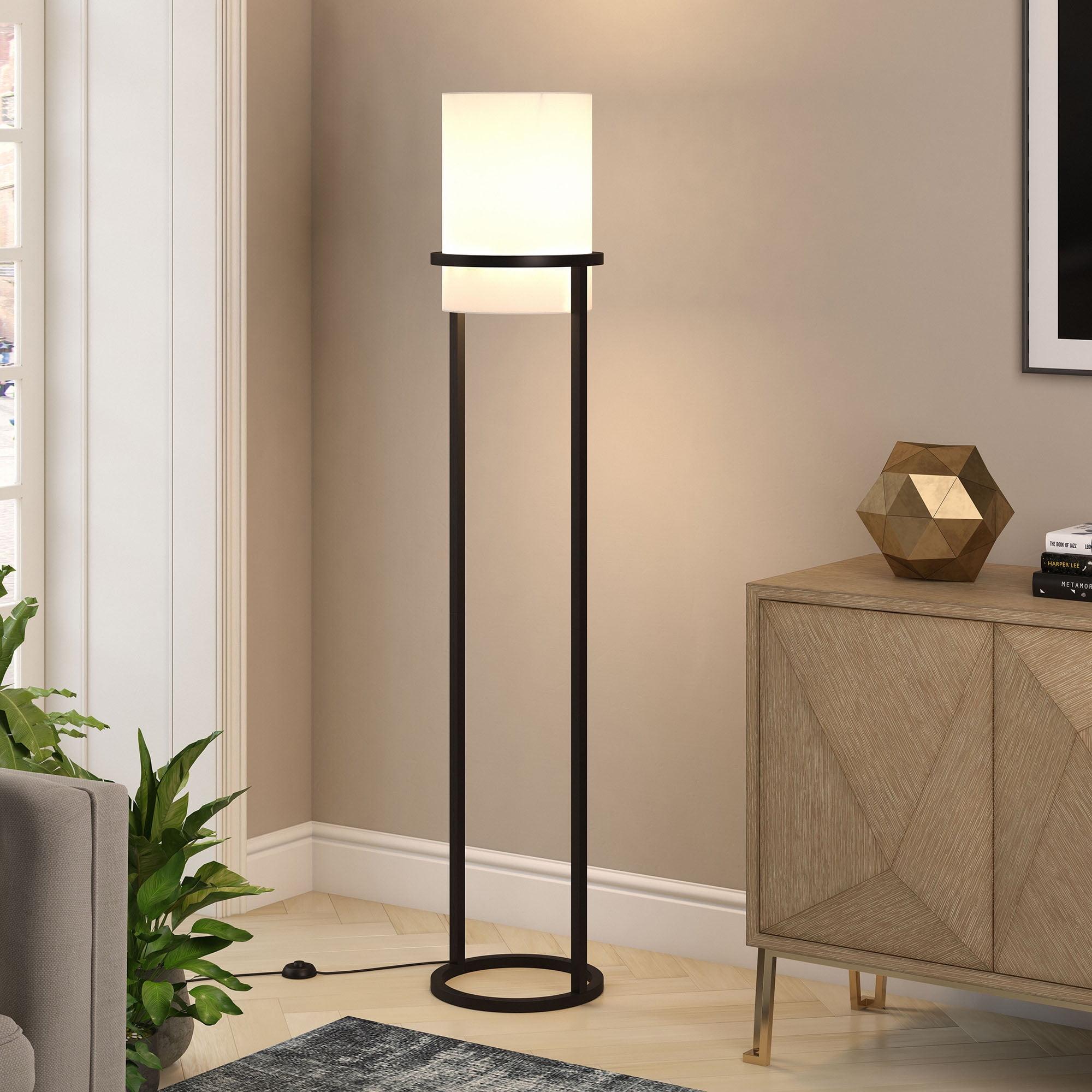 Casimir Blackened Bronze Cylinder Floor Lamp with Linen Shade