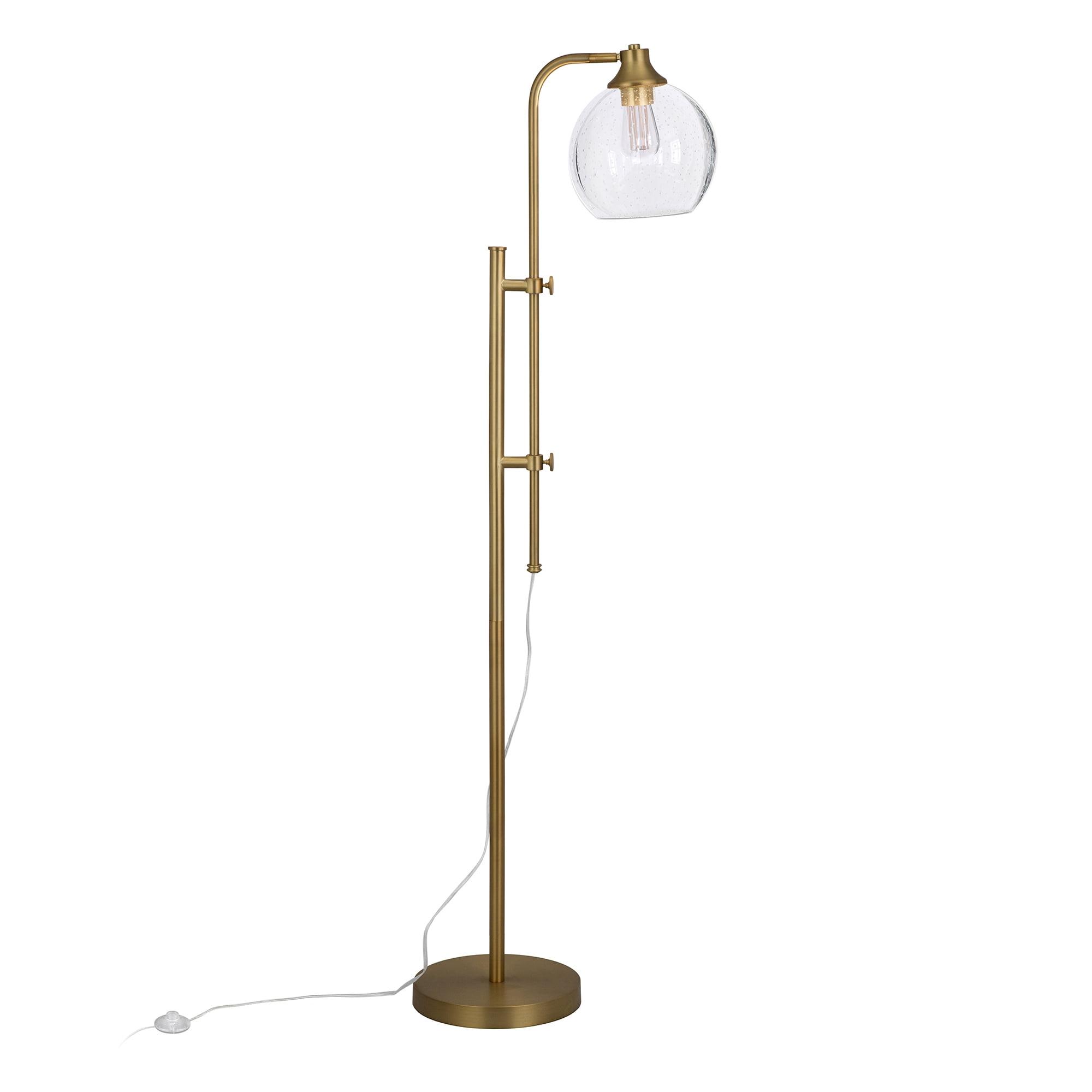 Gold Adjustable Industrial Floor Lamp with Glass Globe Shade