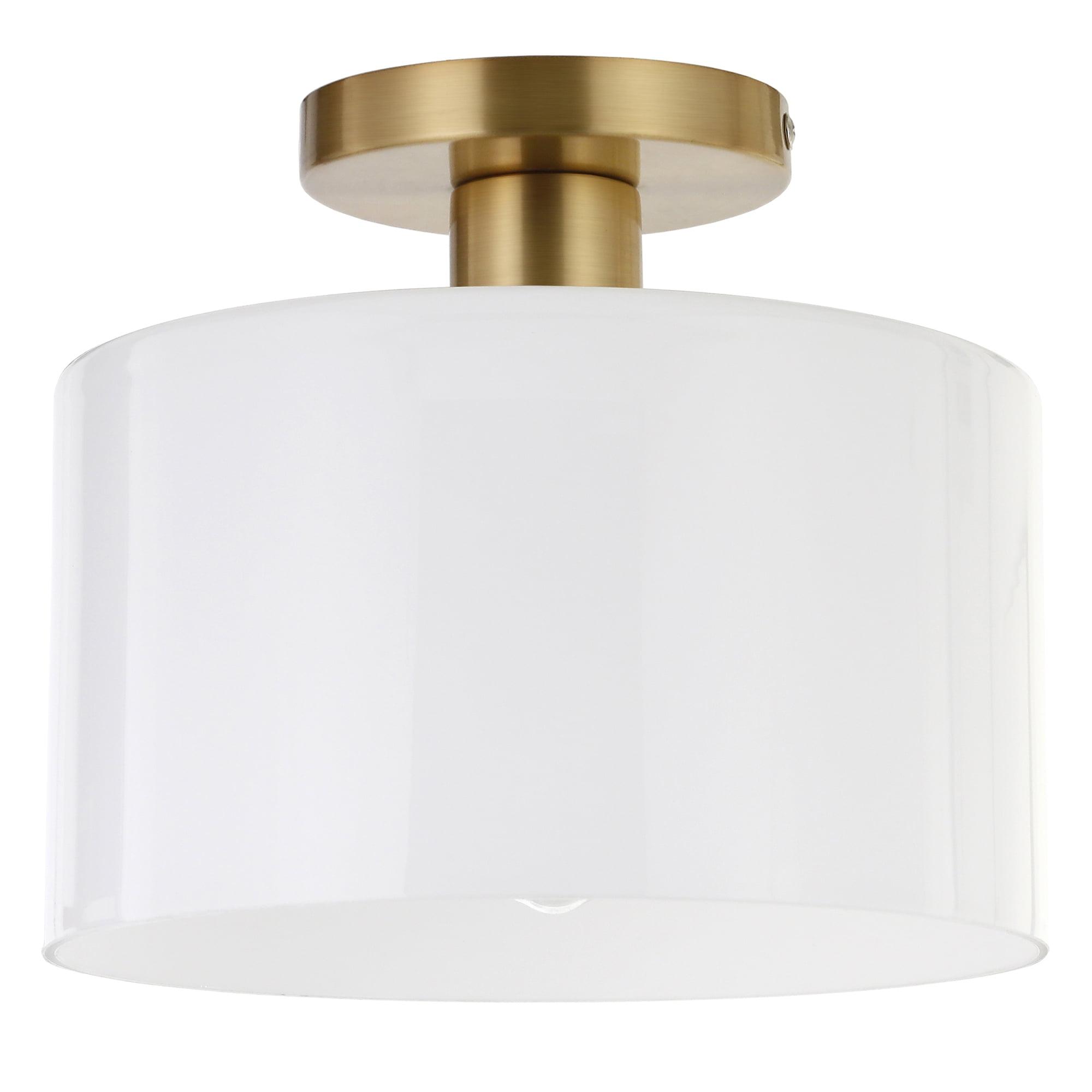 Henn&Hart 10" Brass Finish Metal/Glass Semi Flush Mount