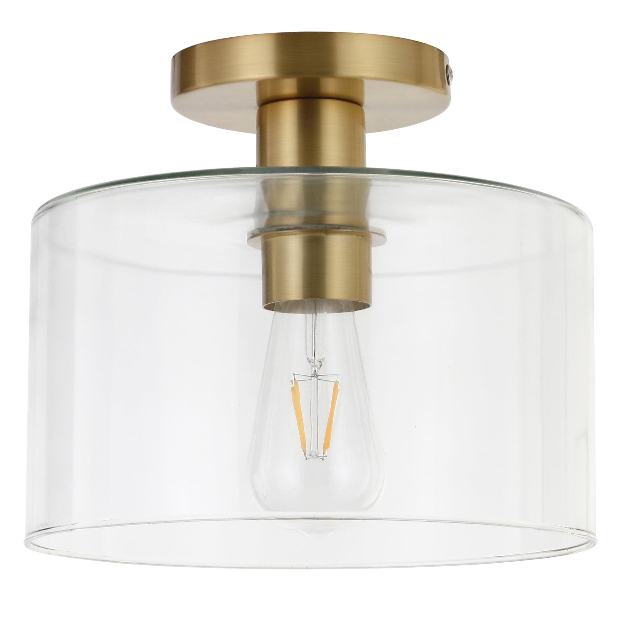 Henri 10" Brass Transitional Semi-Flush Mount with Clear Glass Drum Shade