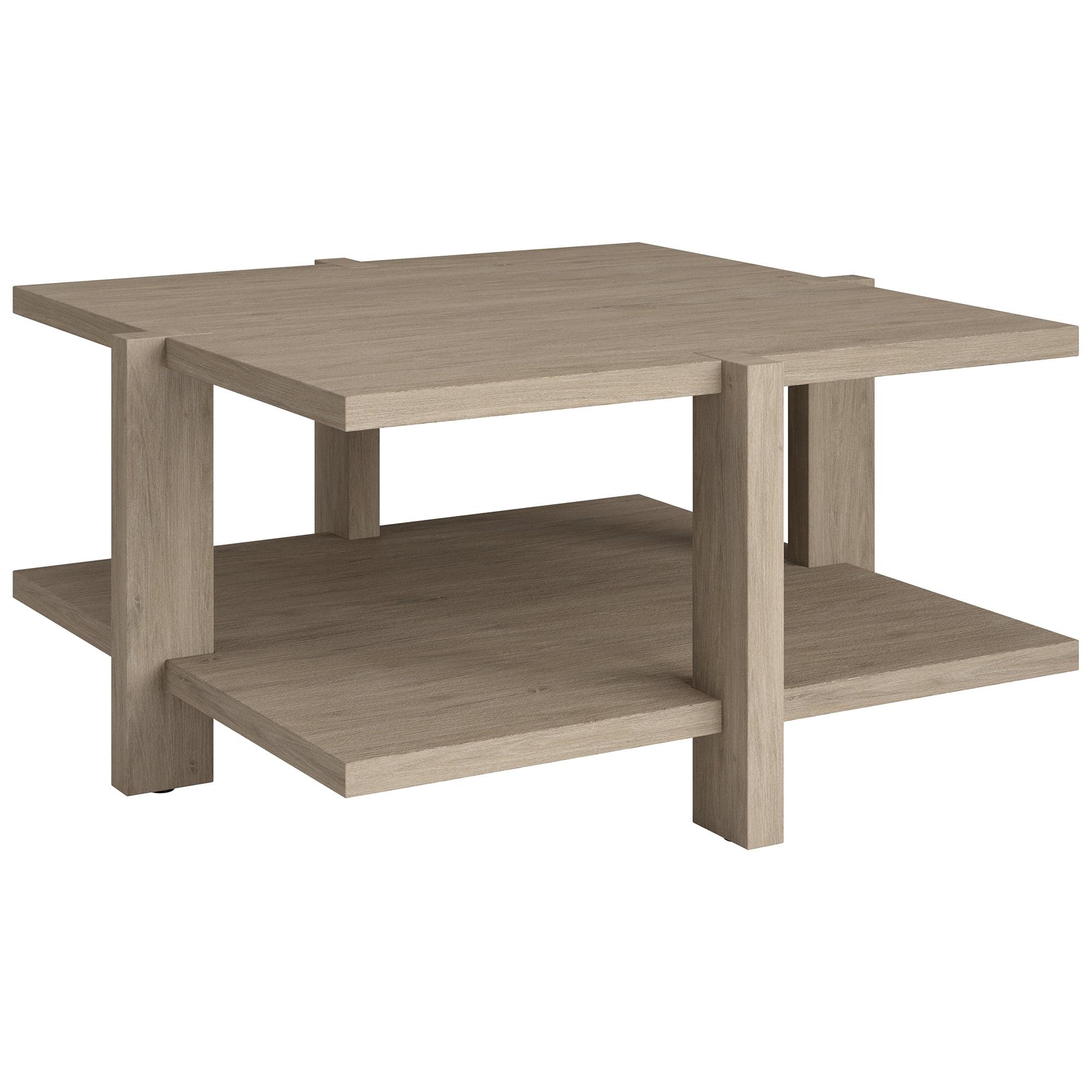 Scandinavian-Inspired Antiqued Gray Oak Square Coffee Table with Storage