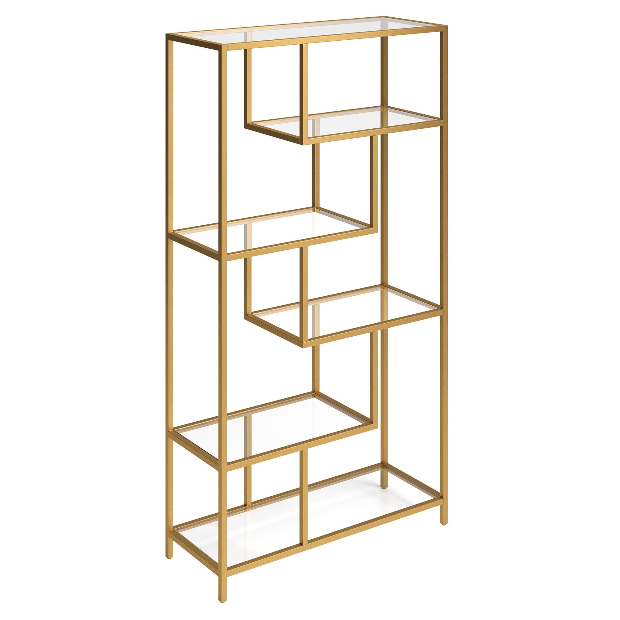 Isla 68'' Compact Gold Steel & Tempered Glass Bookcase