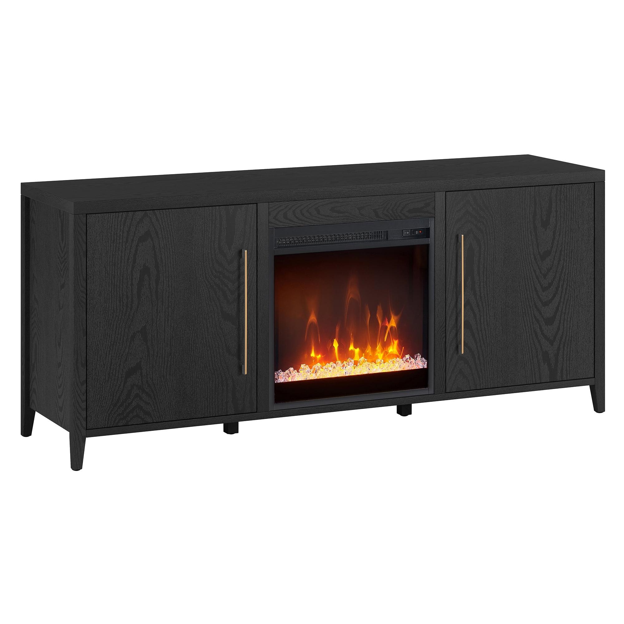 Jasper 70-inch Black Grain Metal TV Stand with Crystal Fireplace