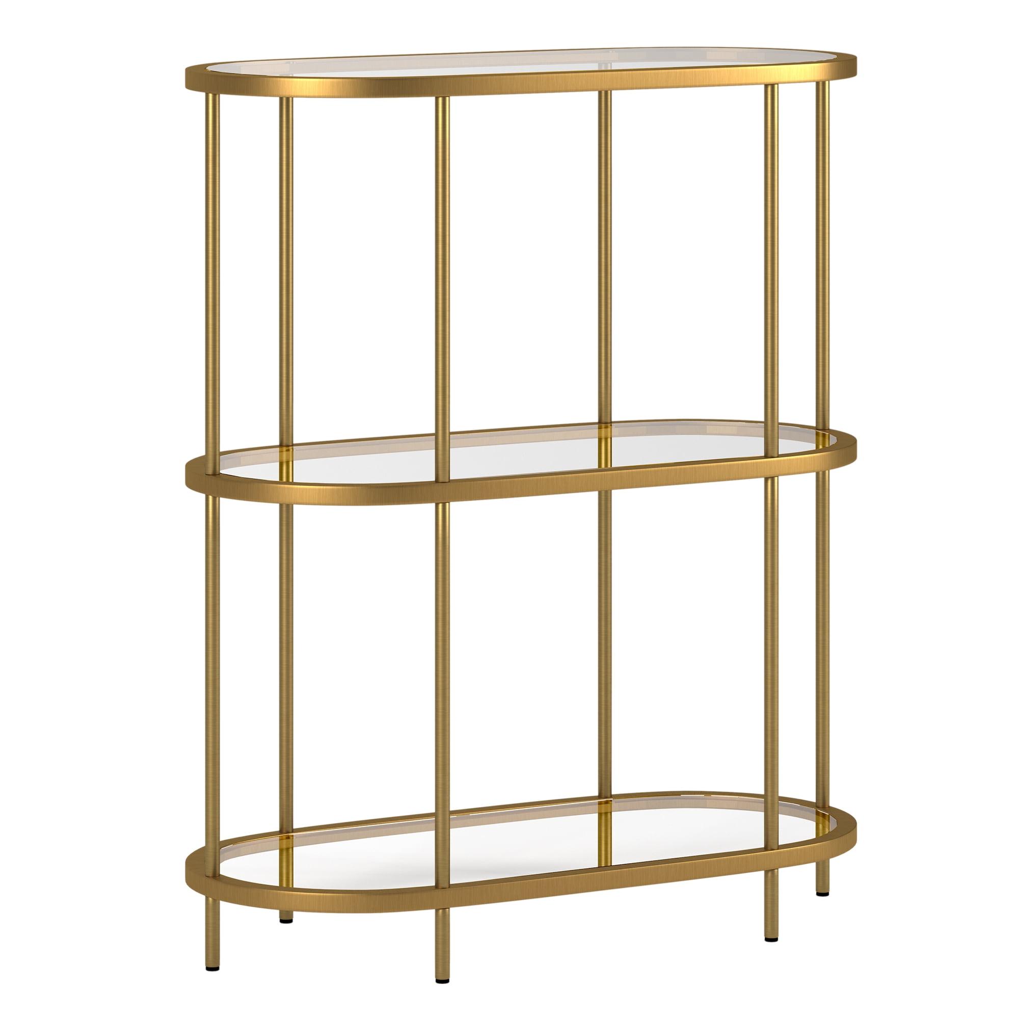 Evelyn&Zoe Leif Oval Brass Bookcase with Tempered Glass Shelves