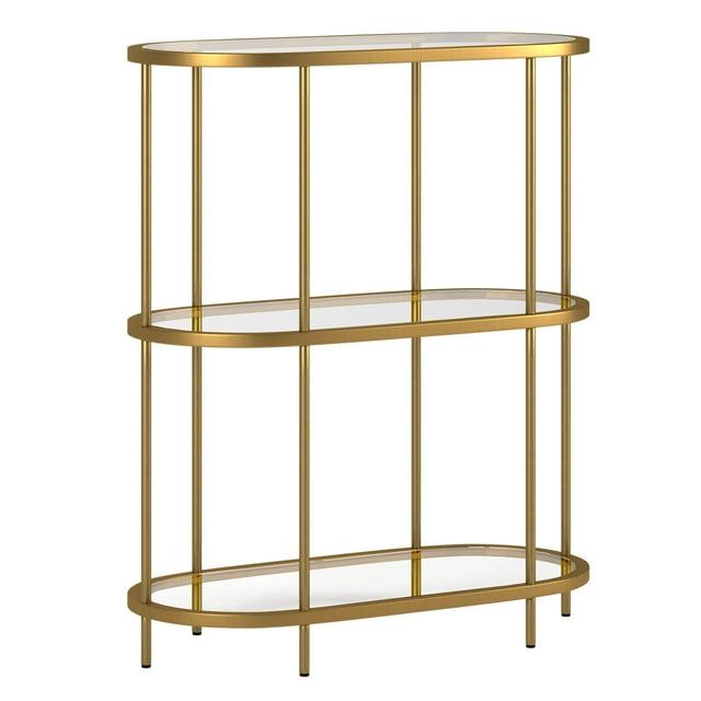 Evelyn&Zoe Leif 30'' Wide Oval Bookcase, Brass