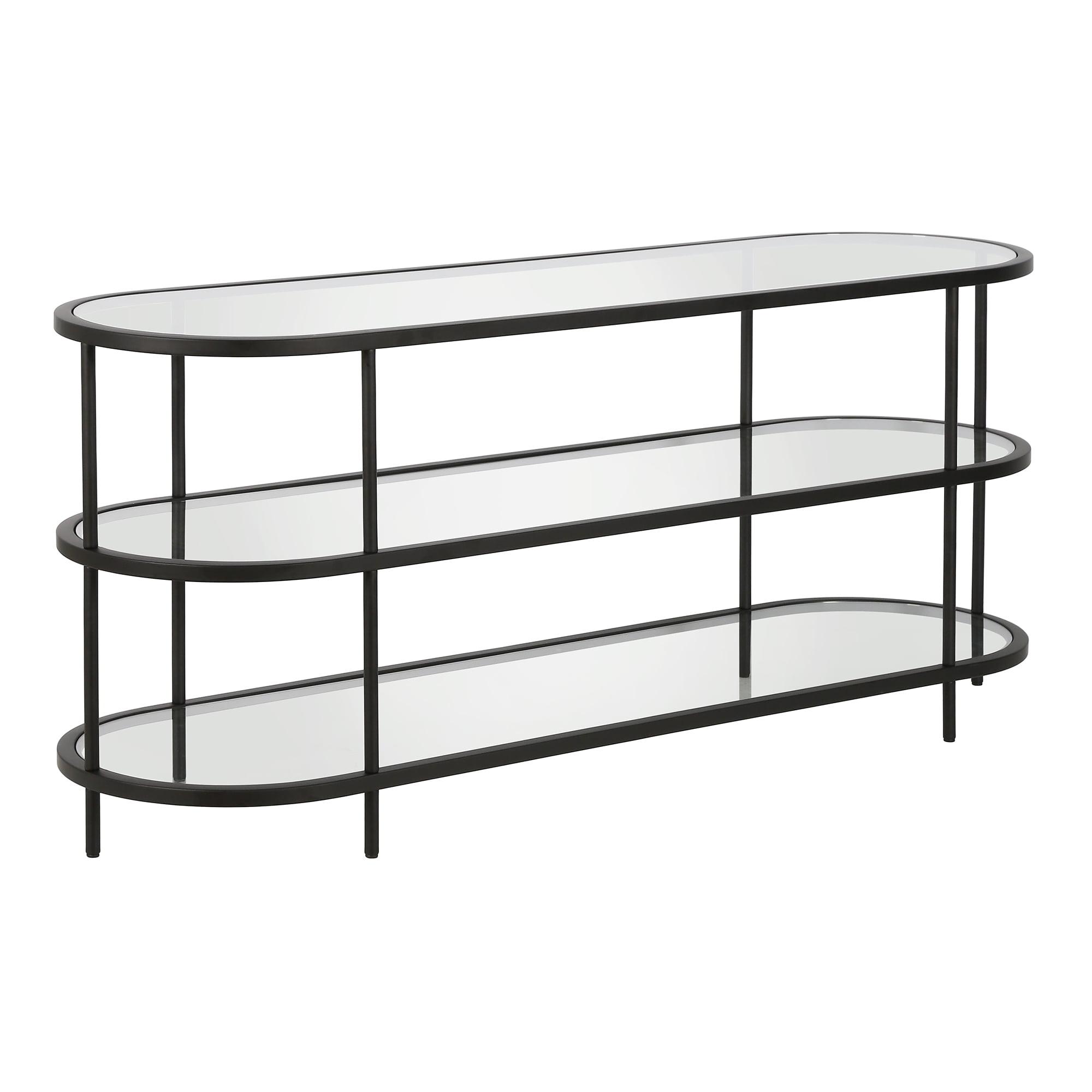 Leif 55" Blackened Bronze Oval TV Stand with Glass Shelves