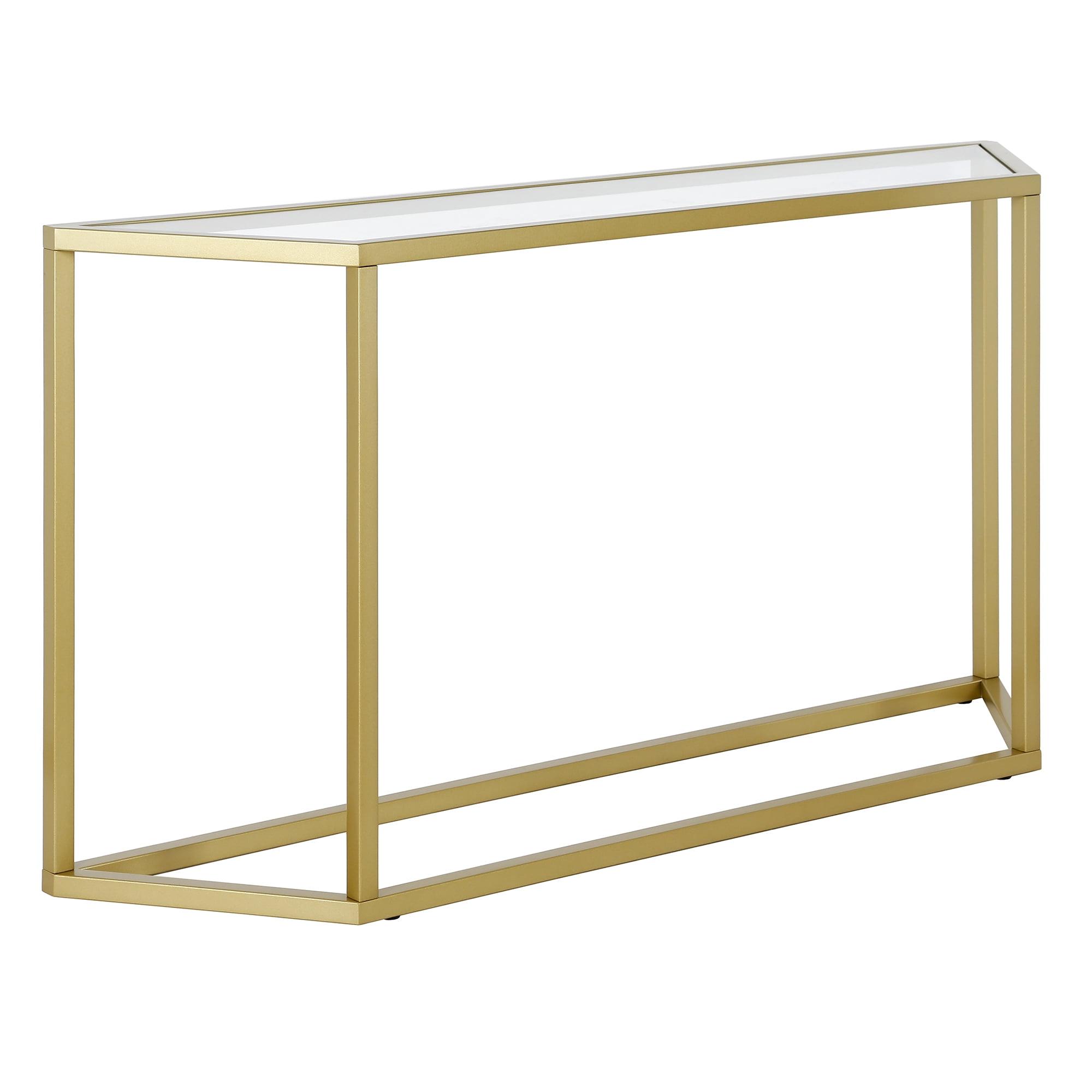 Sleek 55" Gold Metallic Console Table with Tempered Glass Top