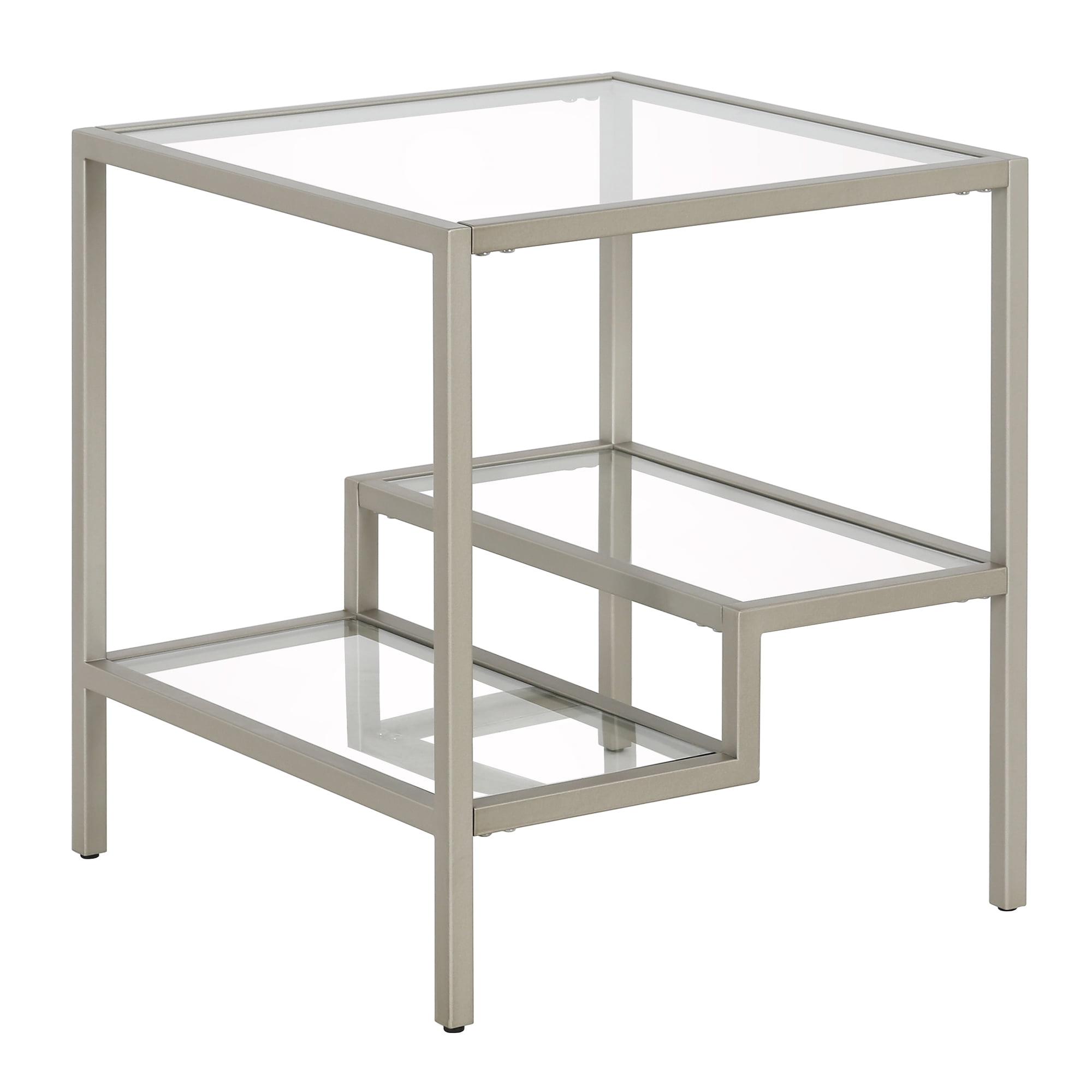 Evelyn&Zoe Lovett 20" Wide Square Side Table, Satin Nickel