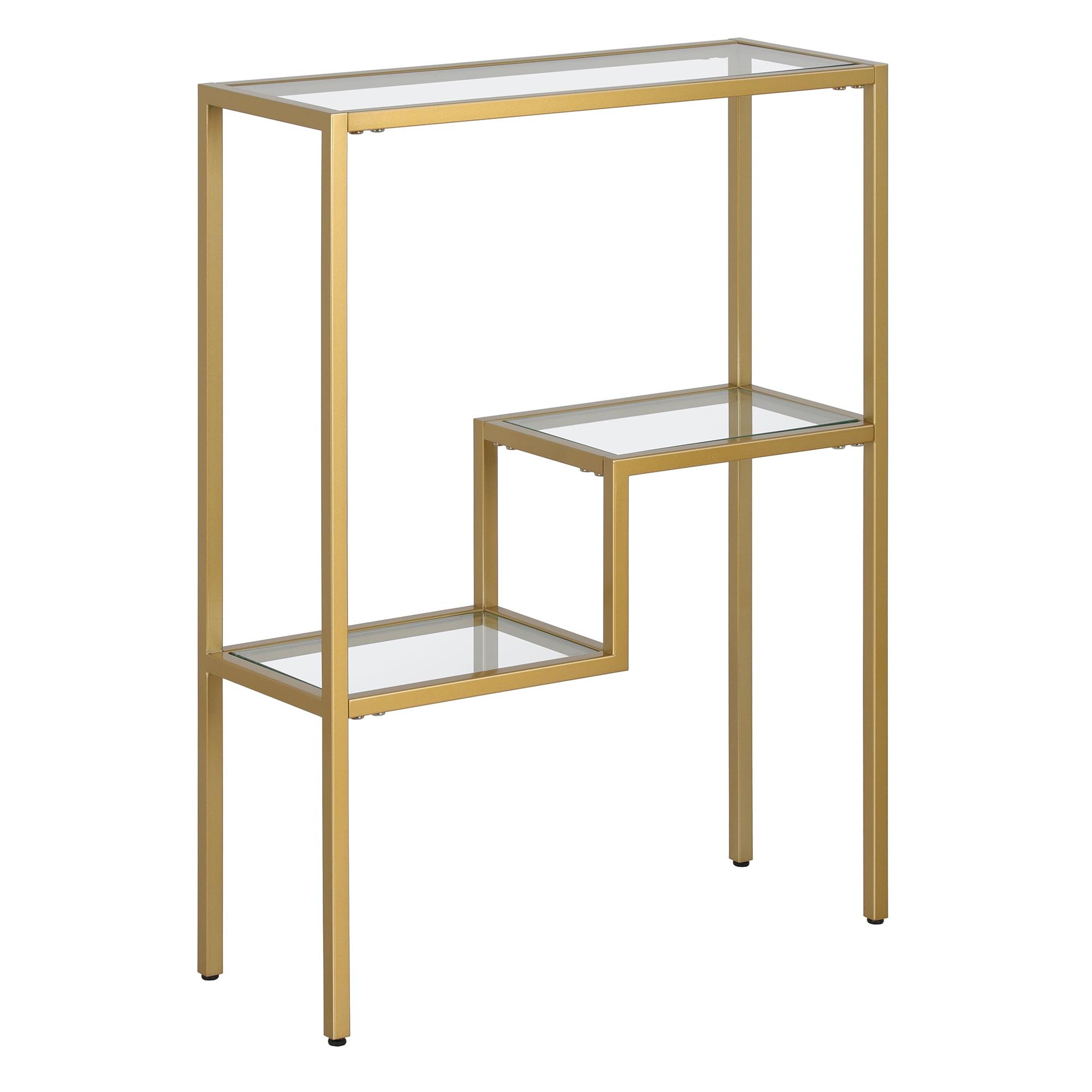 Lovett Brass Console Table with Tempered Glass Top and Shelf