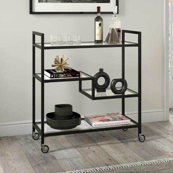 Evelyn&Zoe Lovett 33" Wide Rectangular Bar Cart with Glass Shelves, Blackened Bronze