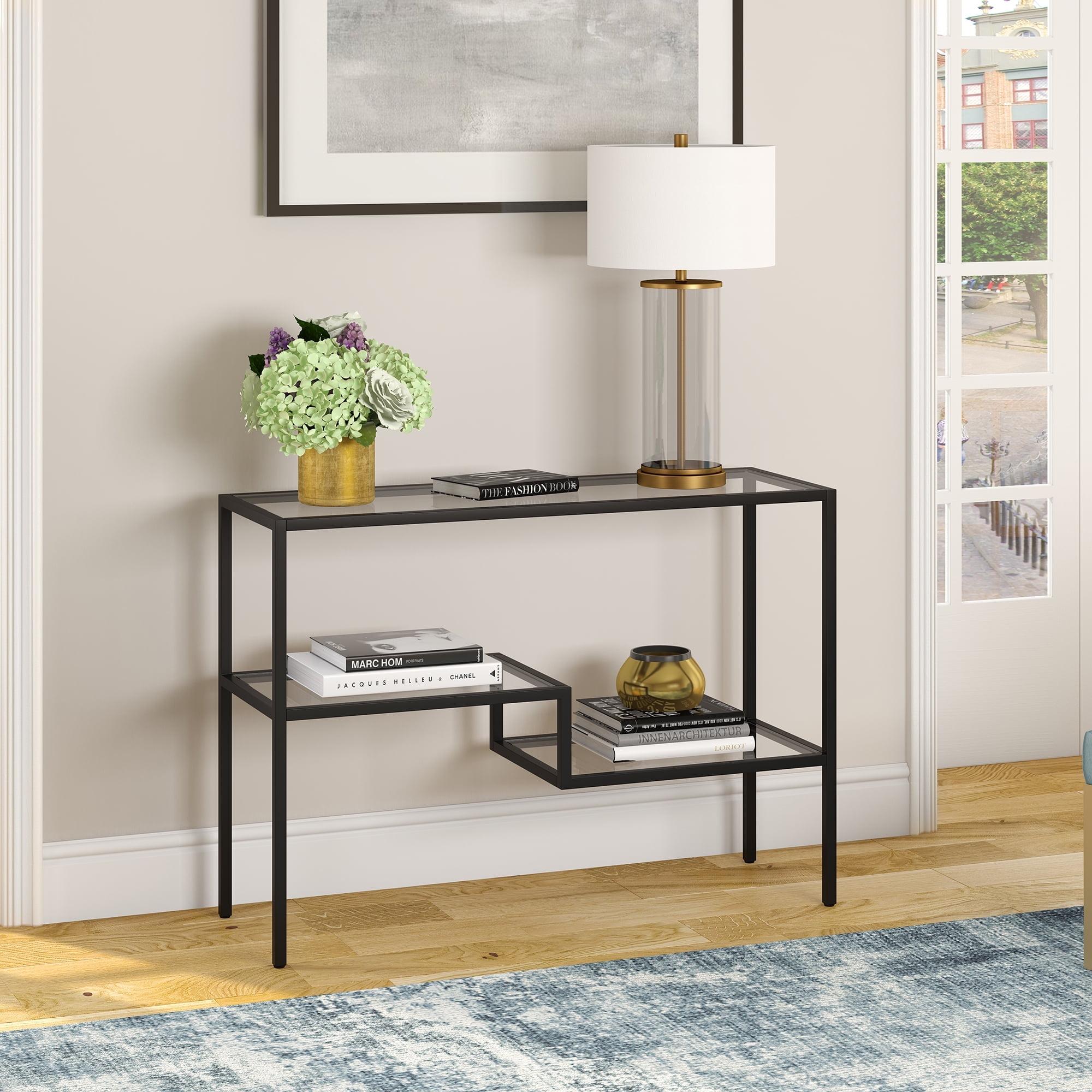 Lovett Blackened Bronze 42" Metal and Glass Console Table