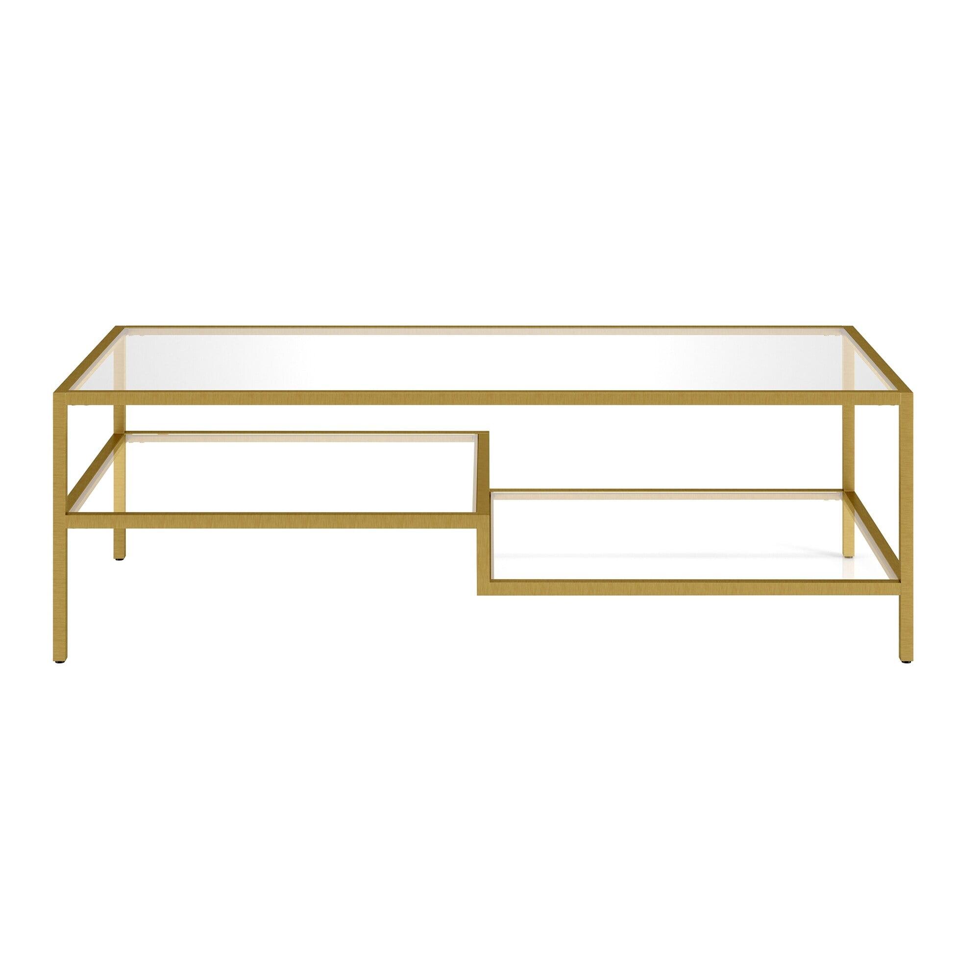 Lovett 54" Brass Rectangular Metal & Glass Coffee Table