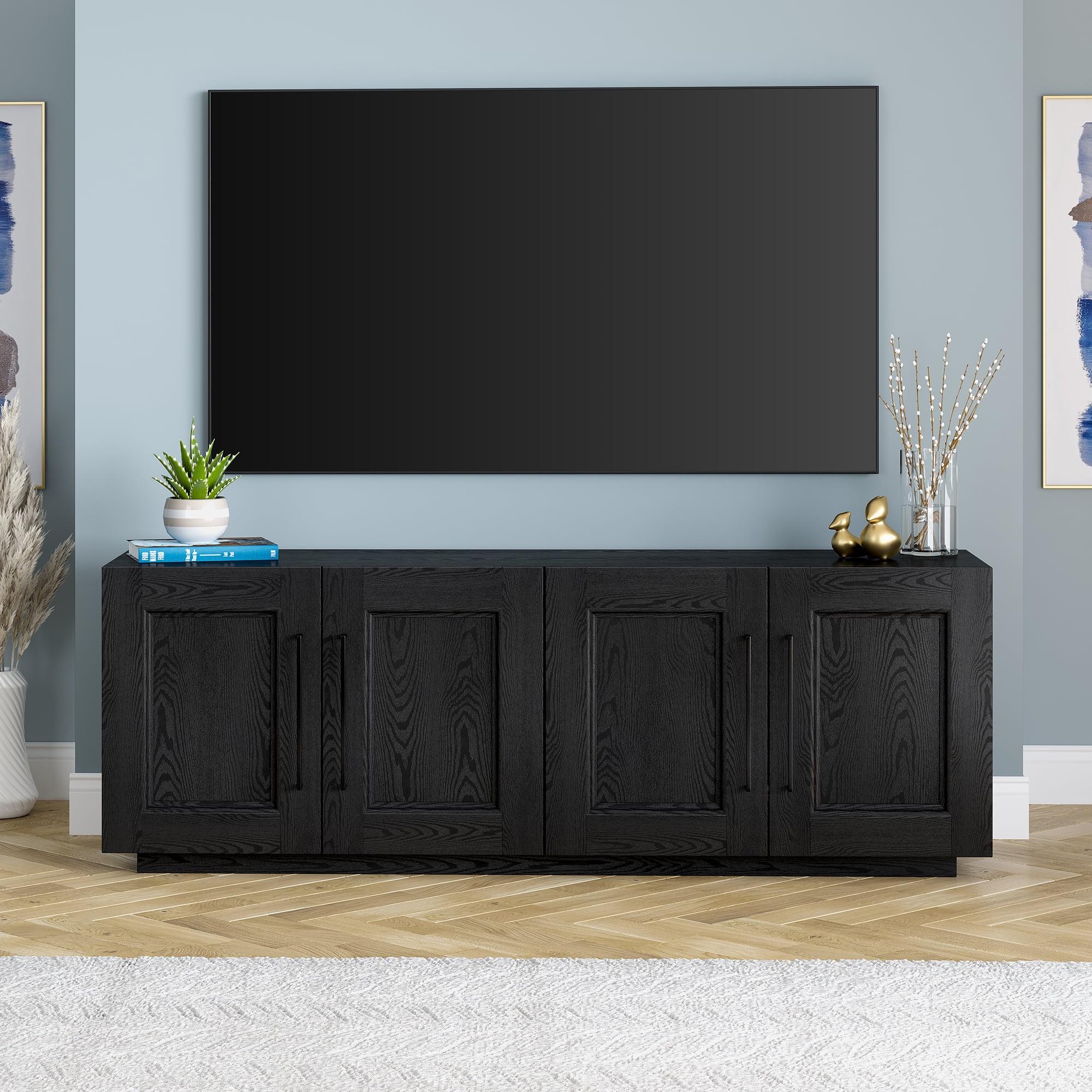 Black Grain MDF 68" TV Stand with Cabinets