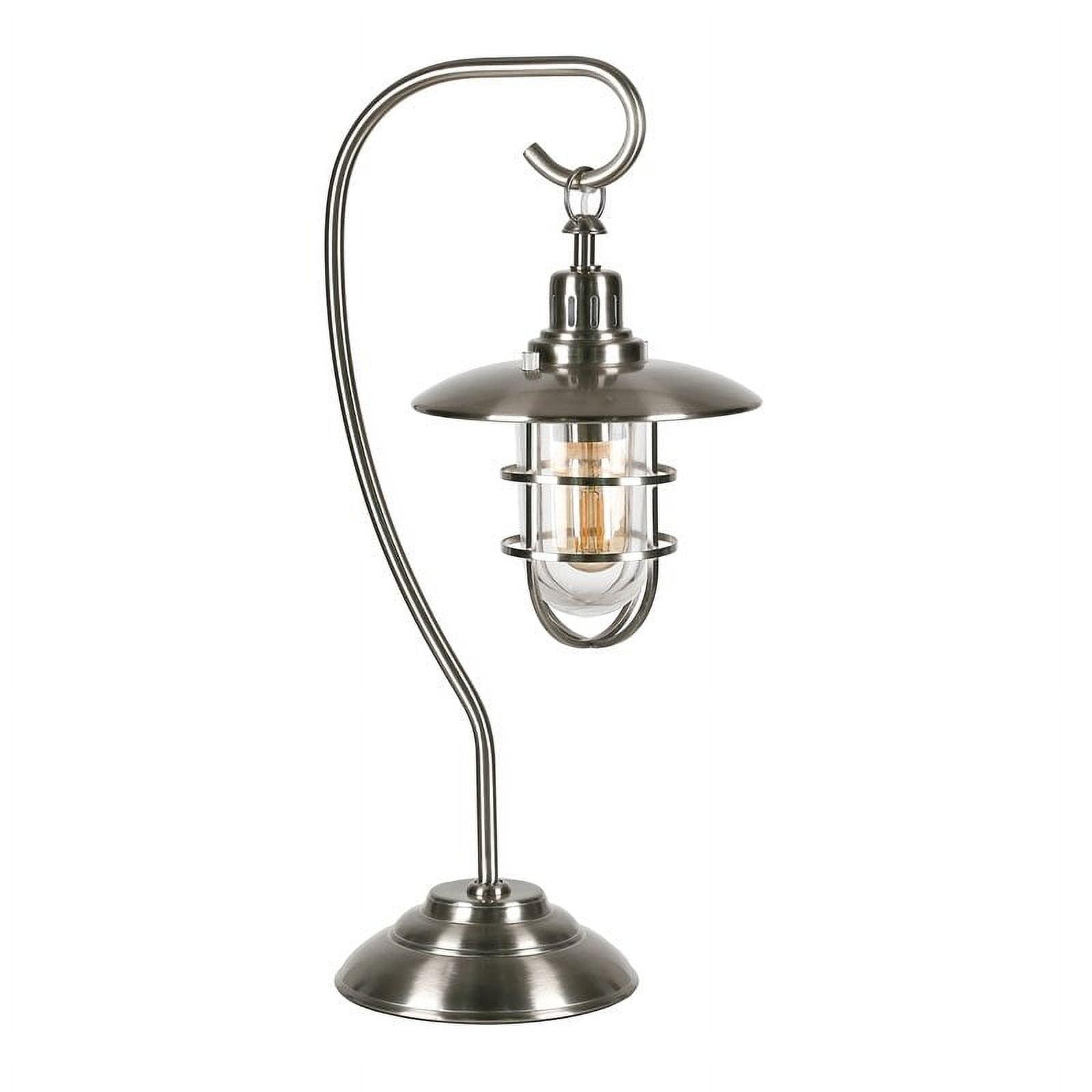 Silver Nautical Lantern Table Lamp with Glass Shade