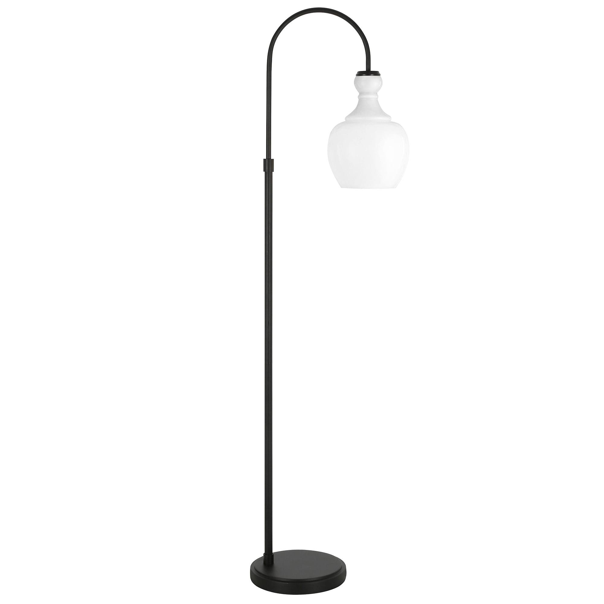 Blackened Bronze Arc Floor Lamp with White Milk Glass Shade