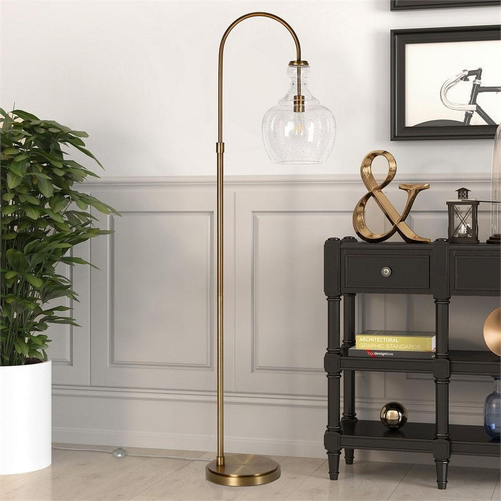 Verona Arc Bronze Floor Lamp with Seeded Glass Shade