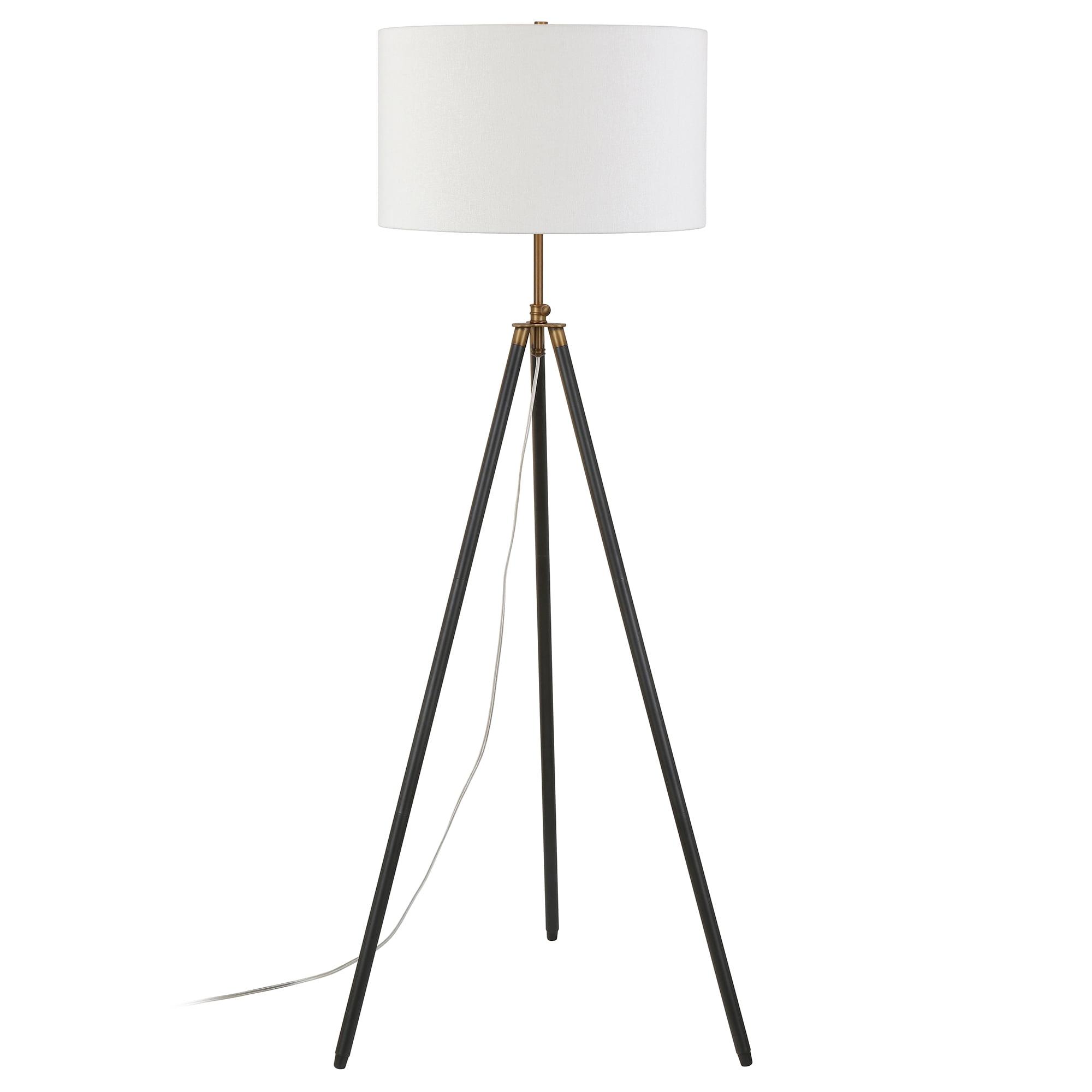 Elegant Two-Tone Tripod Floor Lamp with Linen Shade - Bronze and Brass