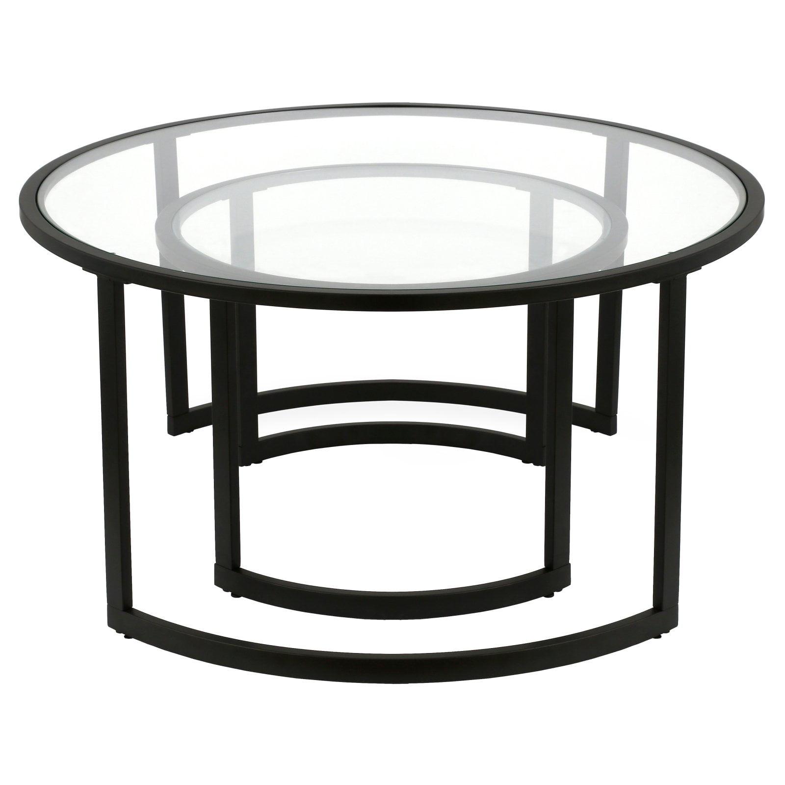 Ivalee 36" Glass And Steel Round Nested Coffee Tables