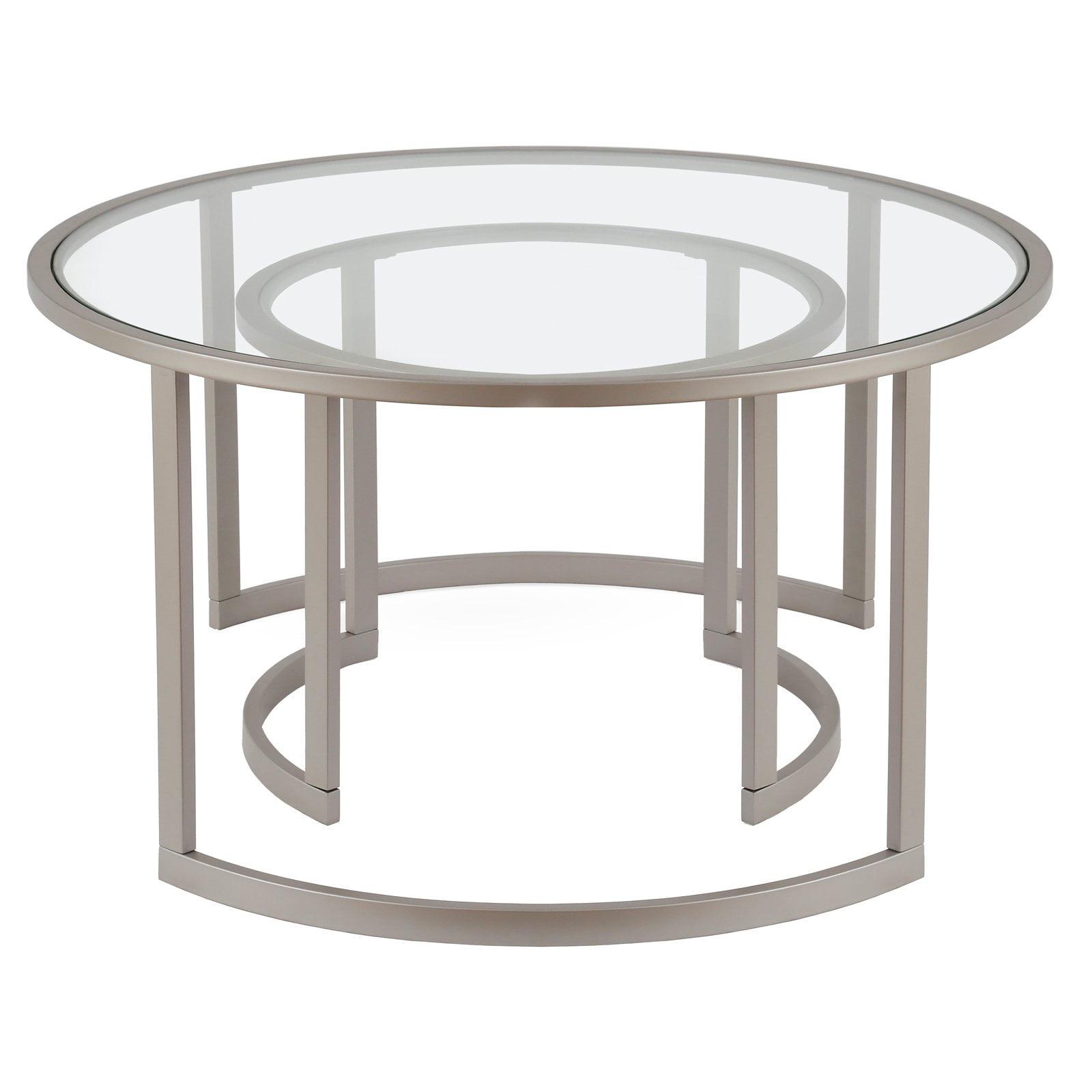 Ivalee 36" Glass And Steel Round Nested Coffee Tables