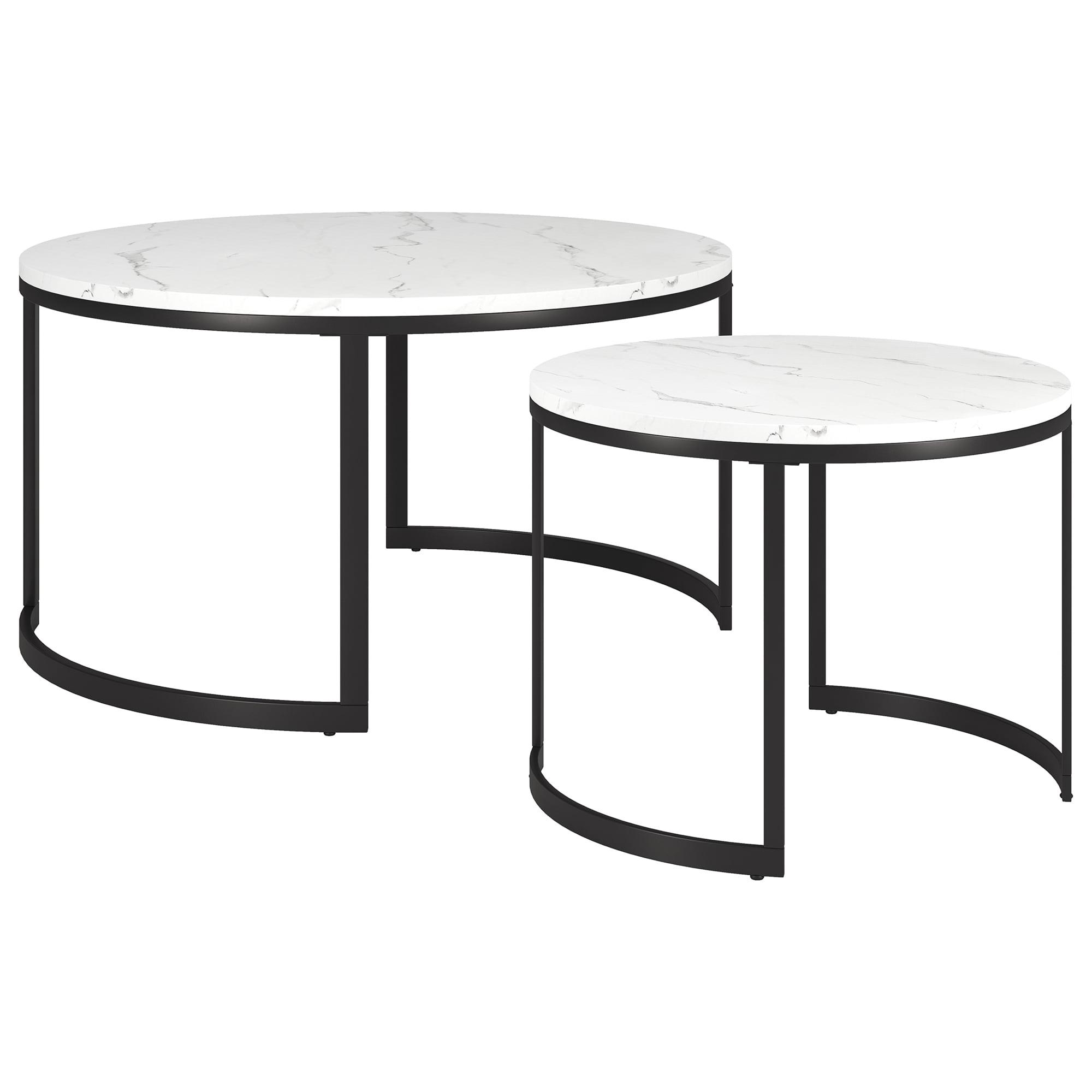 Mitera 36" Round Marble-Top Nested Coffee Tables in Blackened Bronze