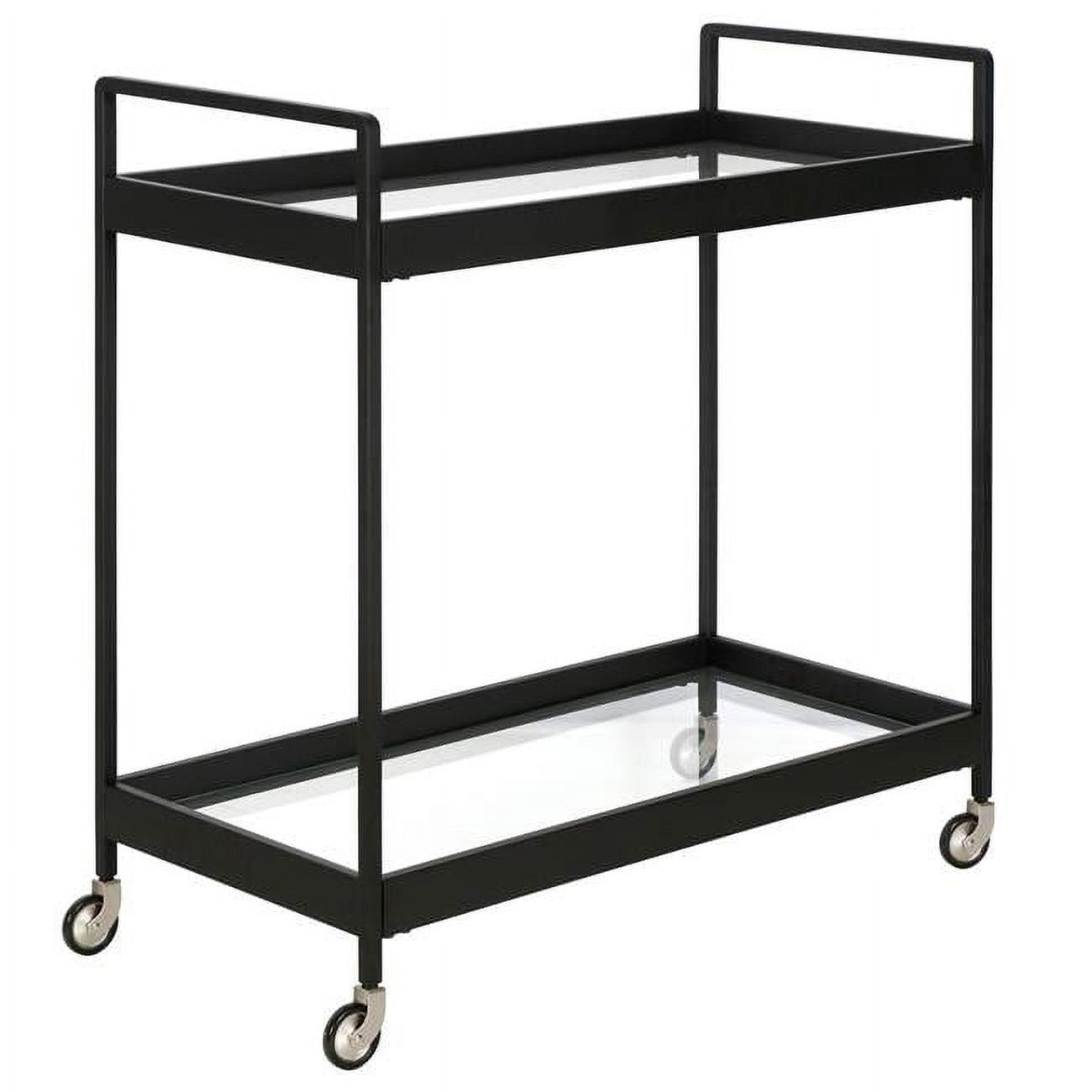 Evelyn & Zoe Contemporary Blackened Bronze Bar Cart with Tempered Glass Shelves