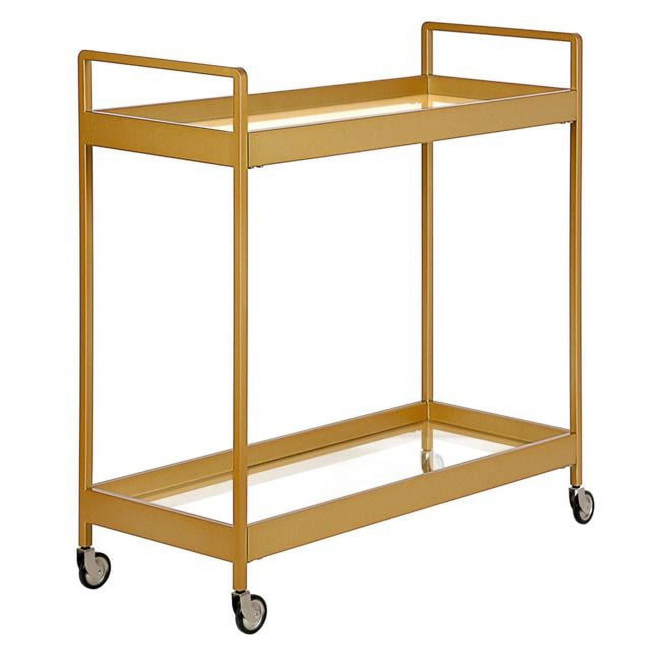 Glamourous Brass Finish Rectangular Bar Cart with Glass Shelves