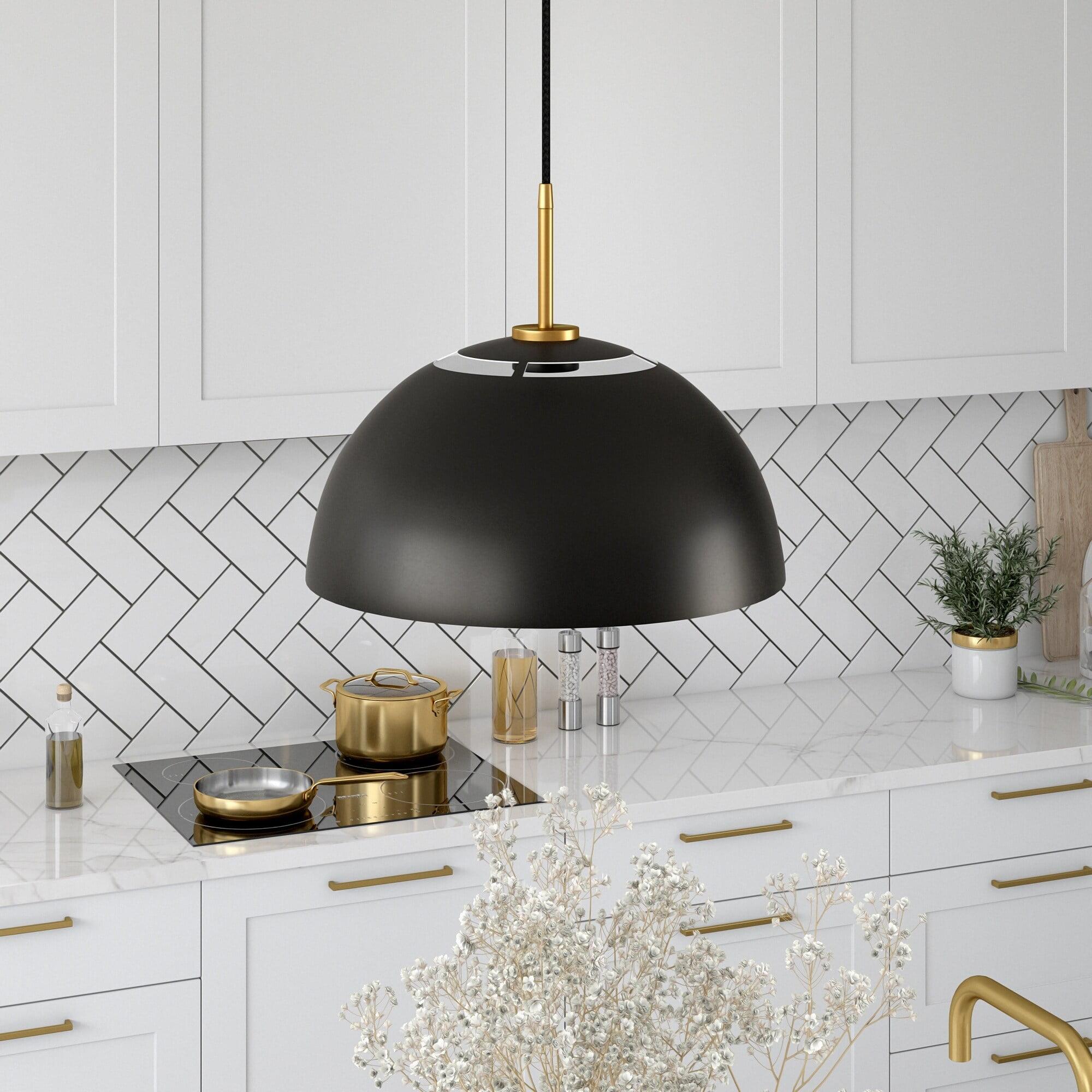 Henn&Hart 16" Matte Black/Brushed Brass Metal Pendant