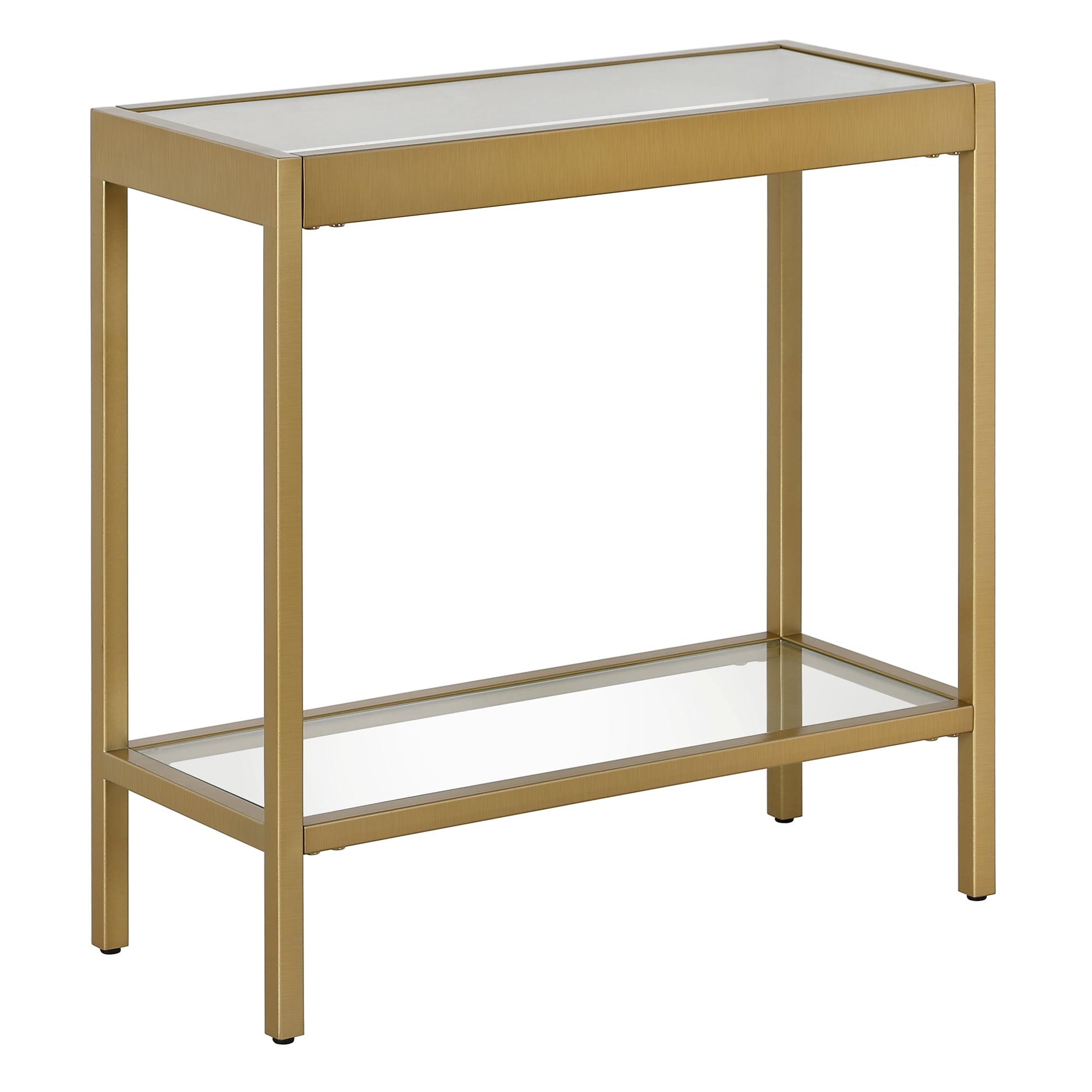 Sleek Brass & Glass 24" Rectangular Side Table with Shelf