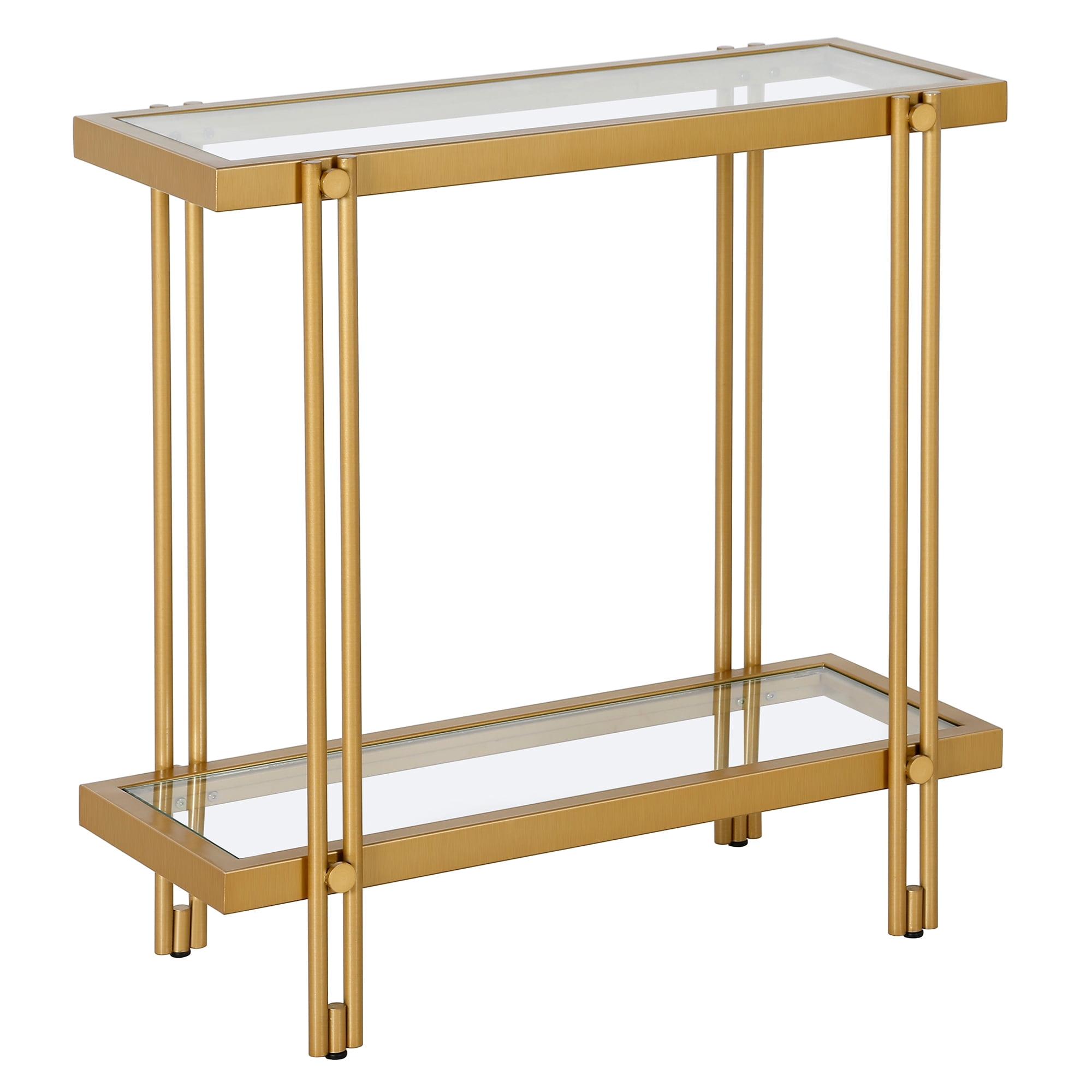 Gold Rectangular Metal and Glass Accent Table