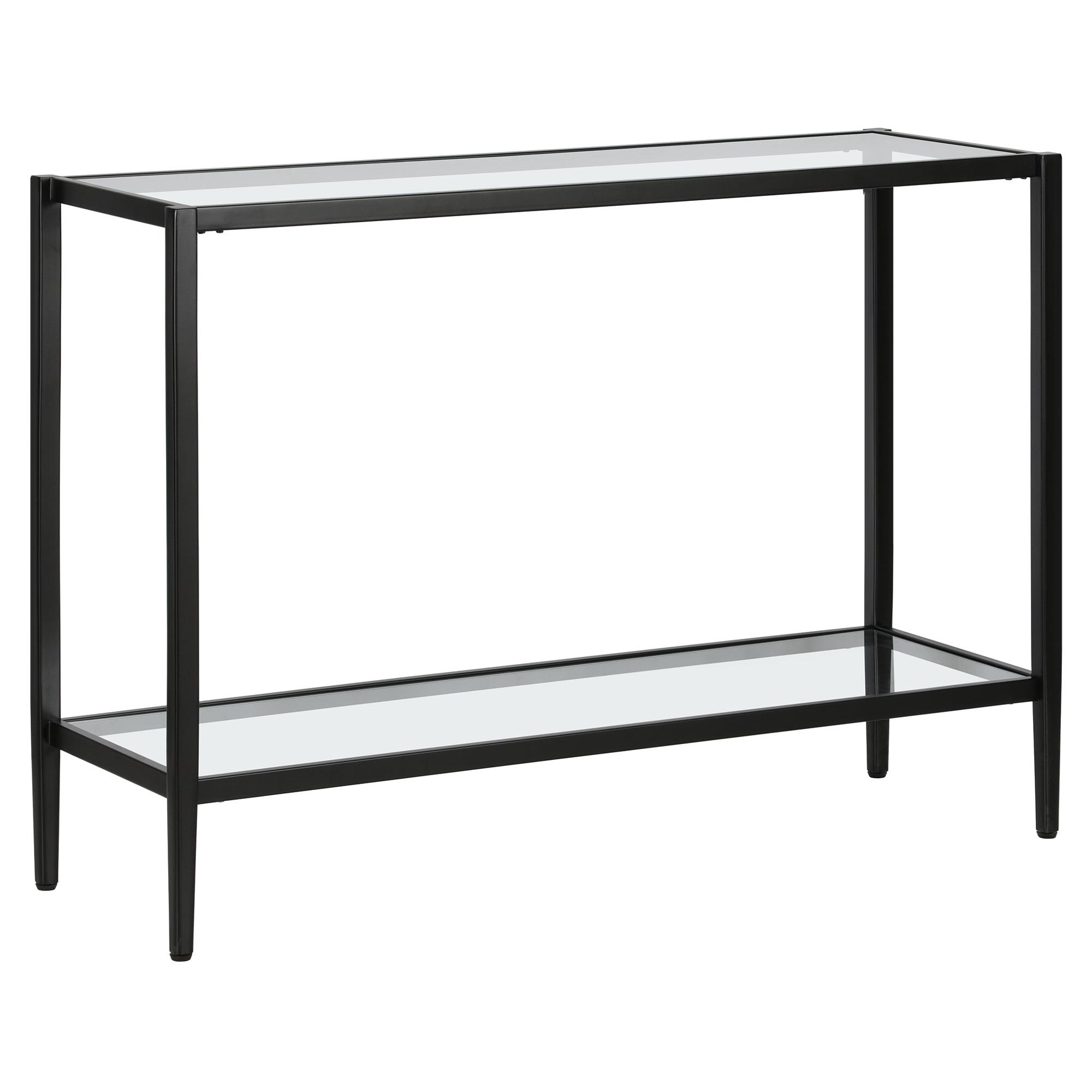 Blackened Bronze Glass Console Table with Storage Shelf