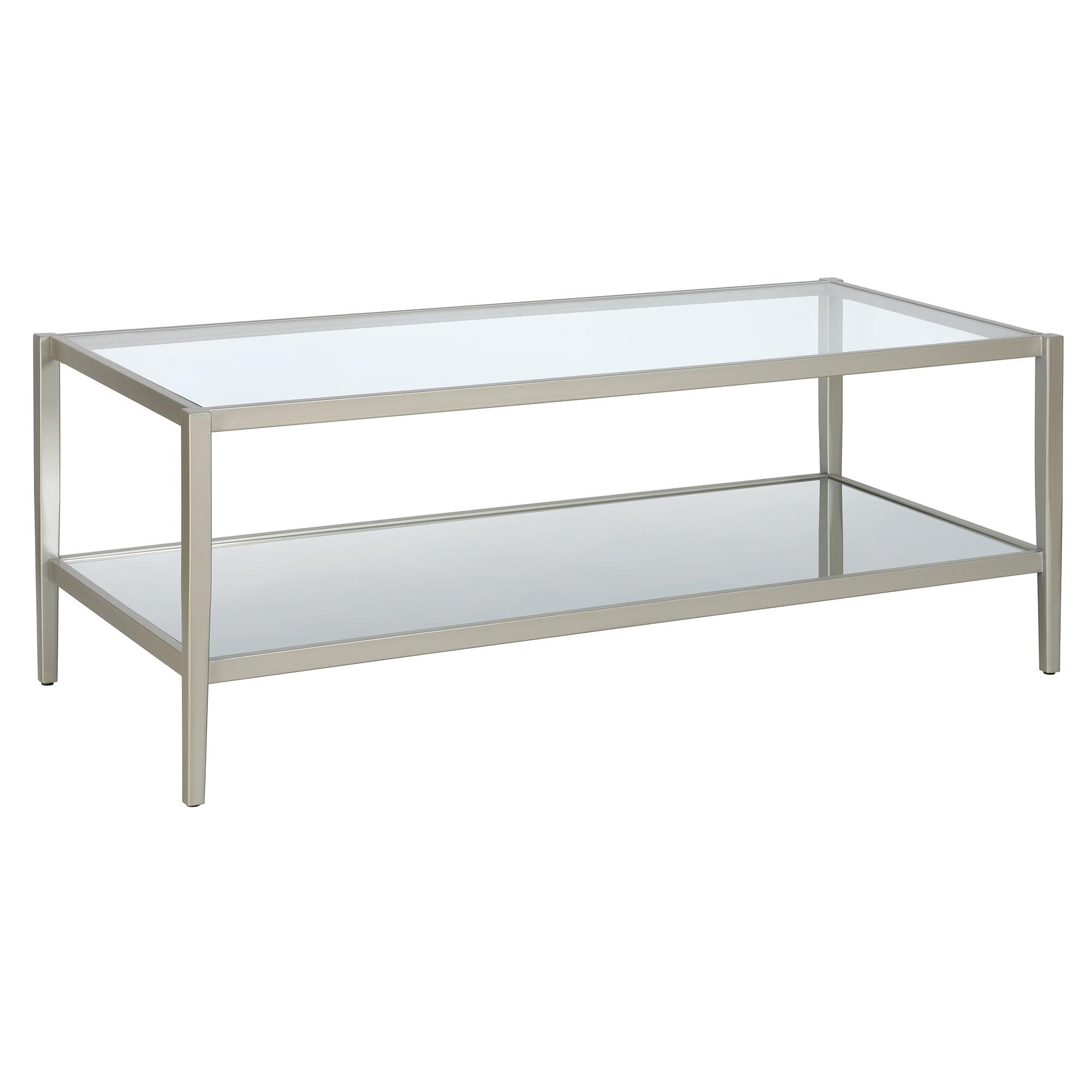 Satin Nickel Rectangular Metal and Glass Coffee Table