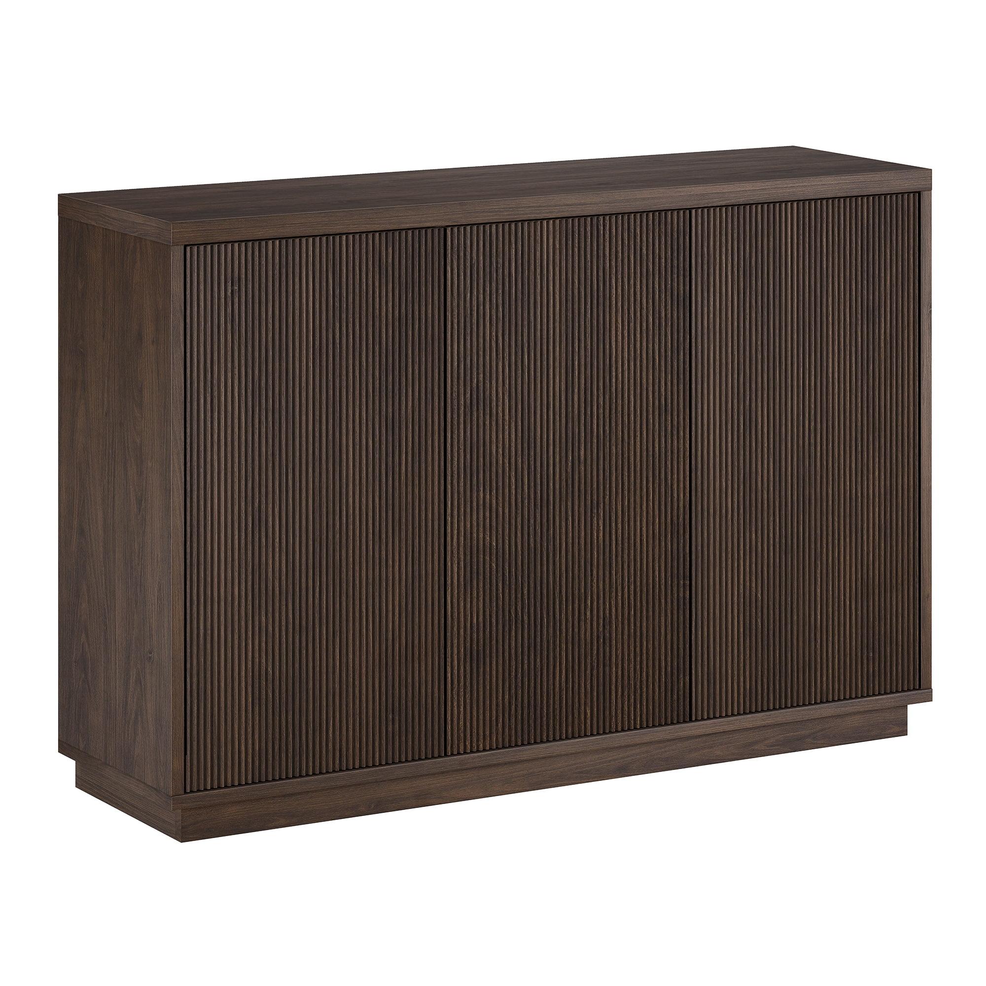 Alder Brown Rectangular Fluted Accent Table with Plinth Base