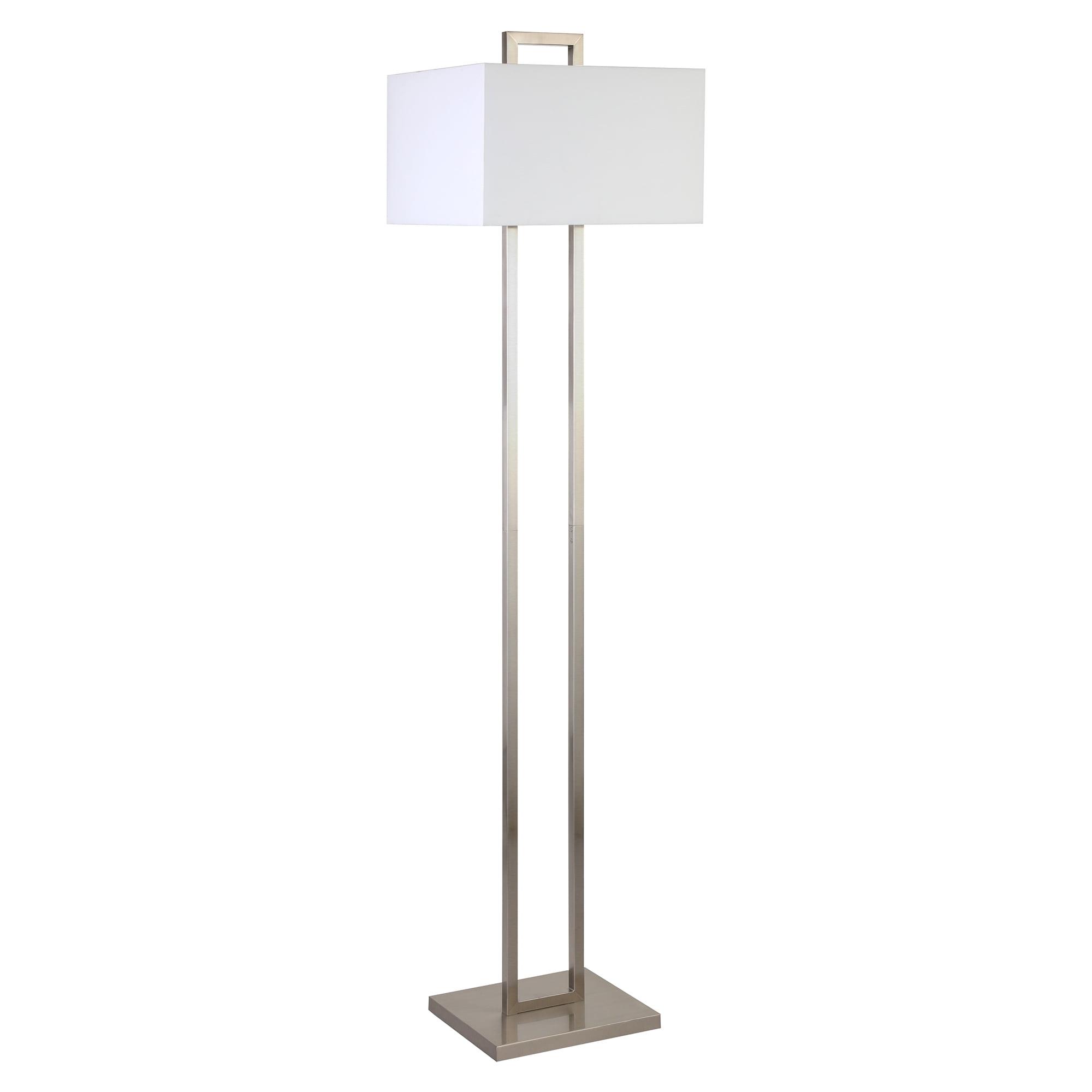Arc Elegance 68" Tall Brushed Nickel Floor Lamp with White Linen Shade