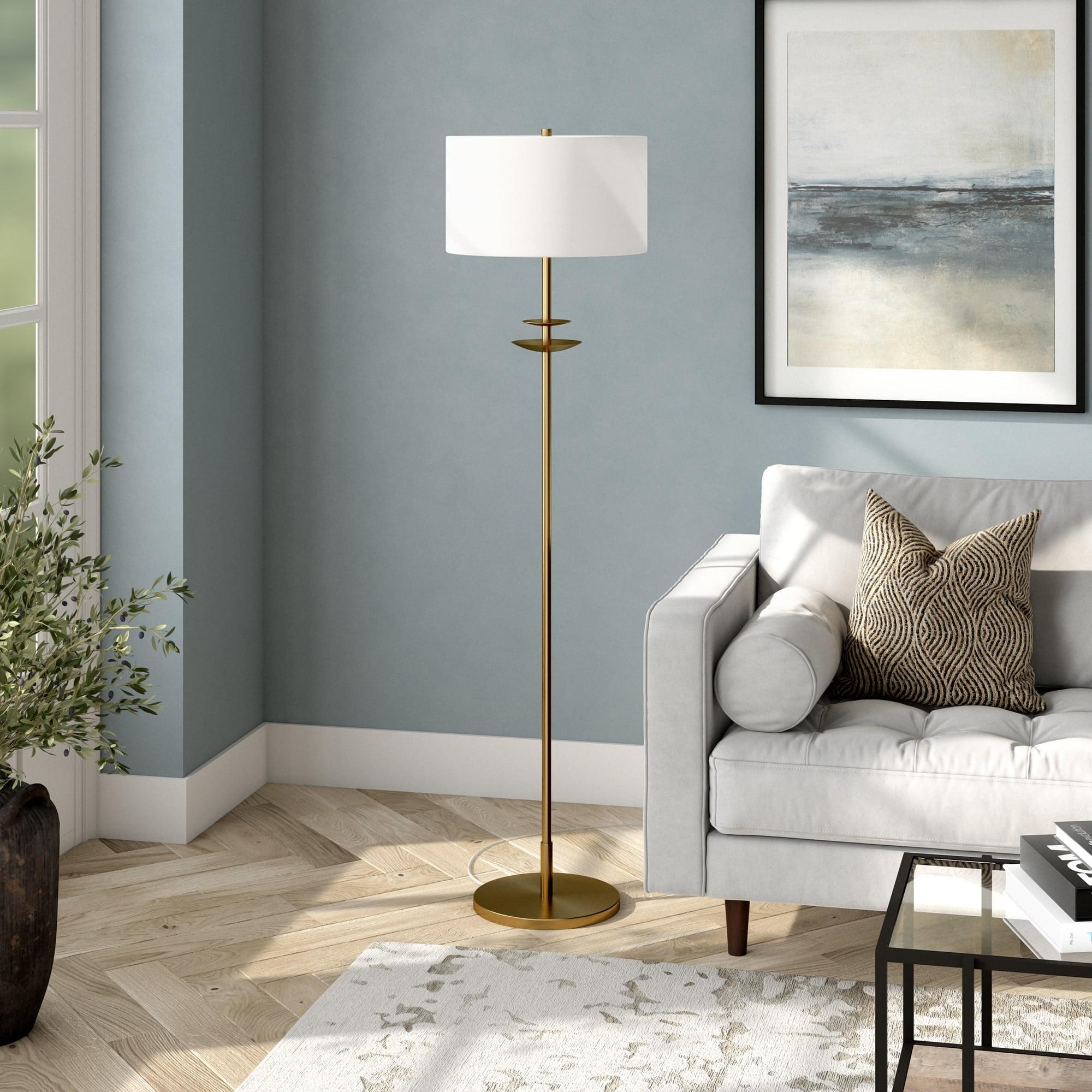 Elegant Minimalist 63" Brass Floor Lamp with Linen Shade