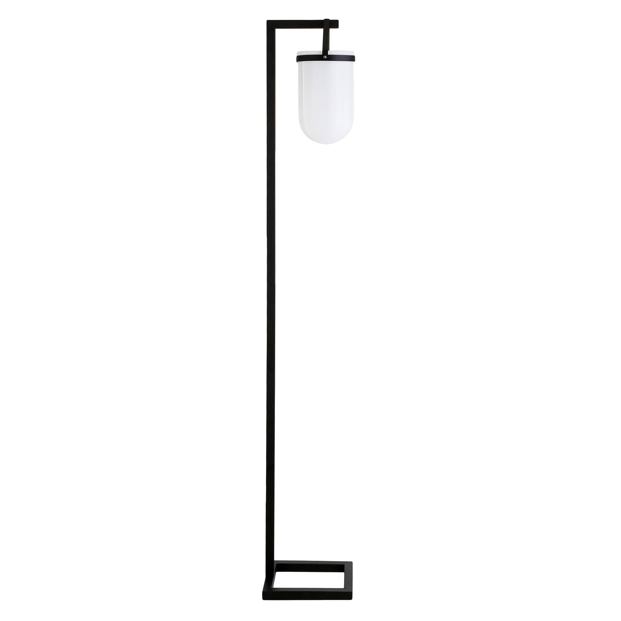 Shiloh Modern Arc Floor Lamp with White Milk Glass Shade