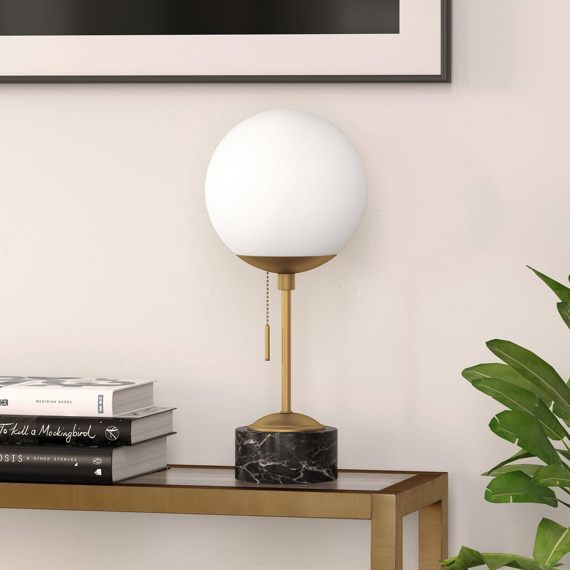 Evelyn&Zoe Modern Marble Table Lamp with White Globe Shade