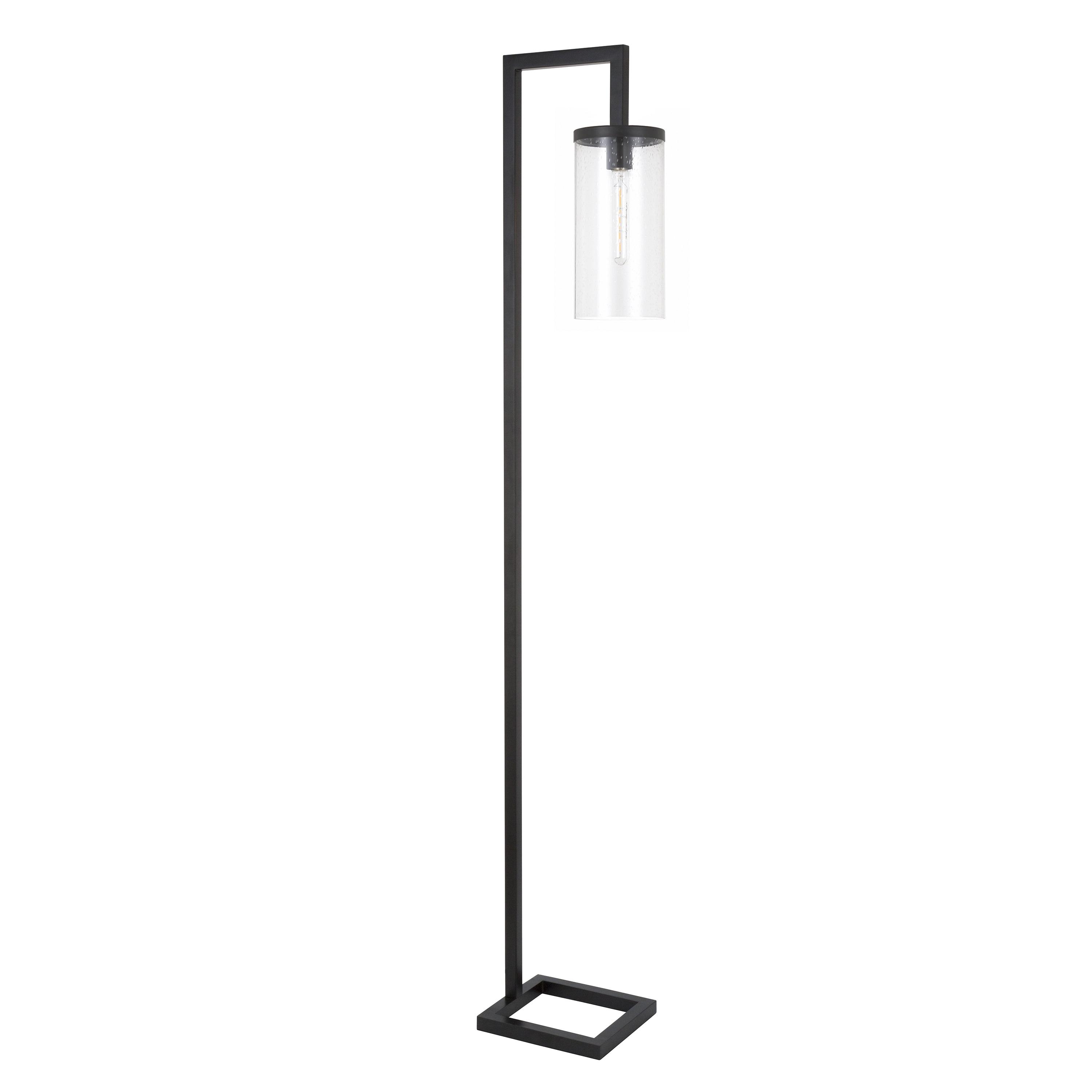 Blackened Bronze Floor Lamp with Seeded Glass Shade