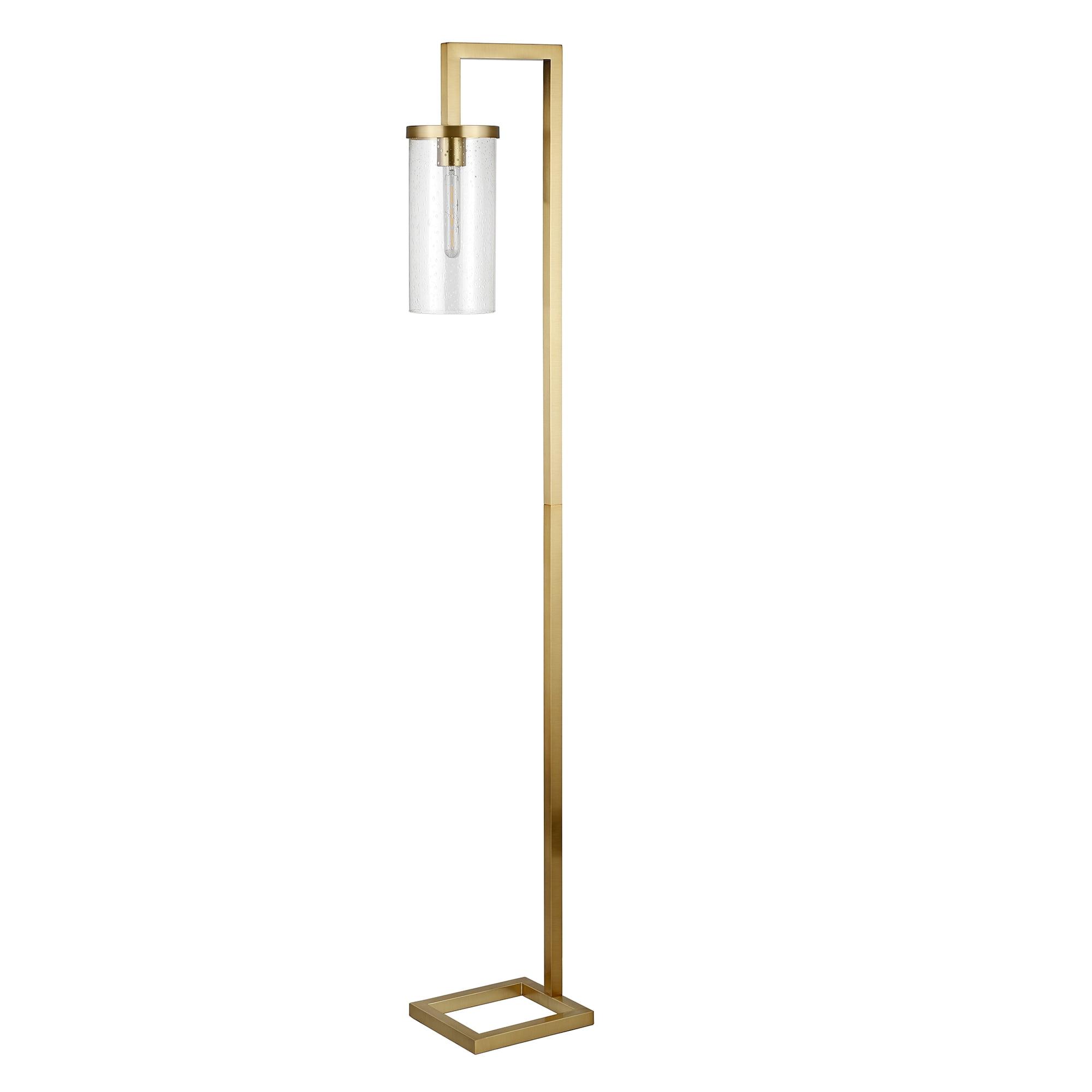 Brass and Pulegoso Glass Arc Floor Lamp