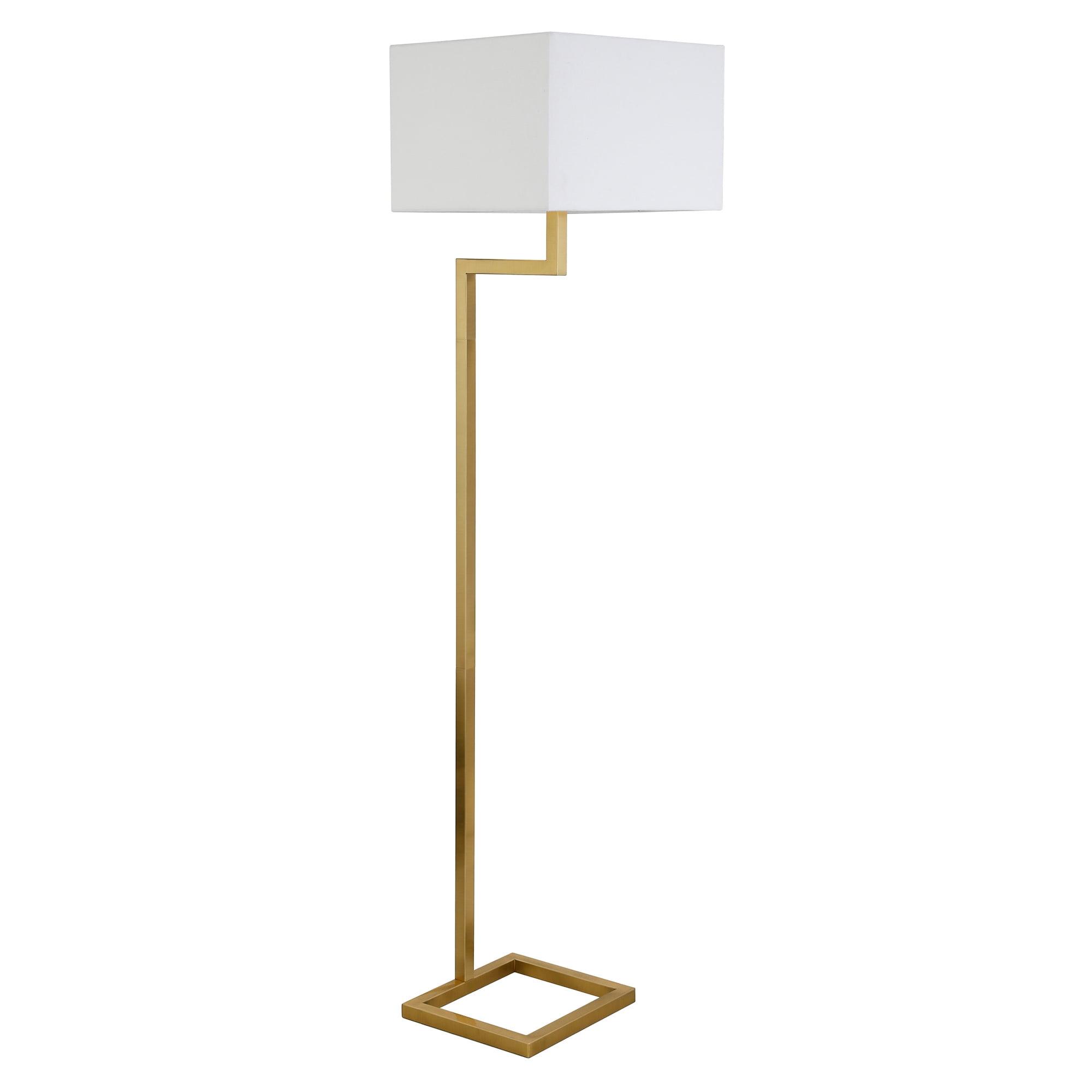 Brass Finish Adjustable Floor Lamp with Linen Shade