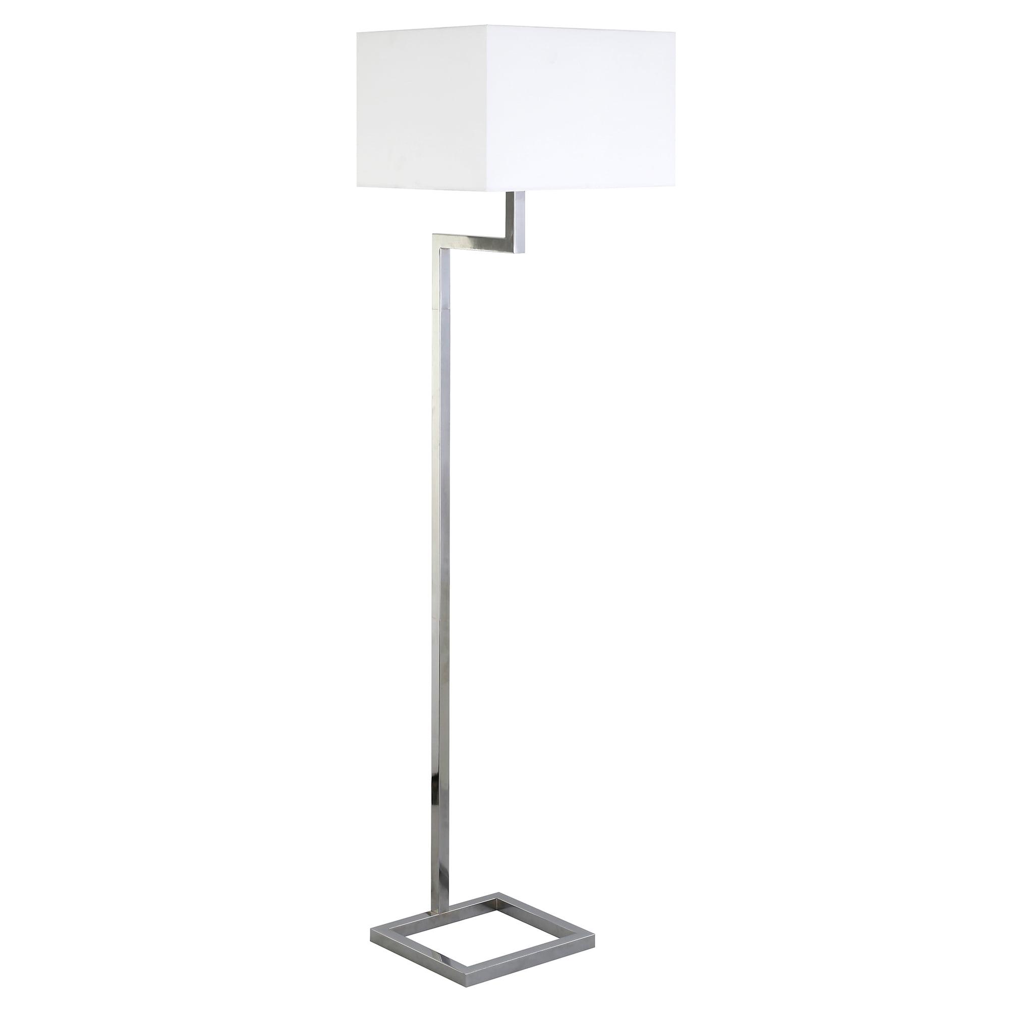 Xavier Smart Voice-Controlled Floor Lamp in Polished Nickel with White Linen Shade