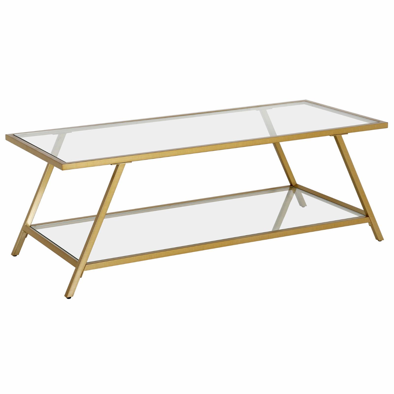 Holdingford 48" Glass And Steel Coffee Table With Shelf