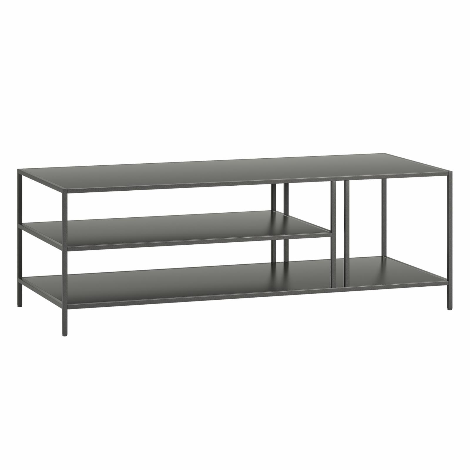 Gunmetal Gray Steel Rectangular Coffee Table with Shelves