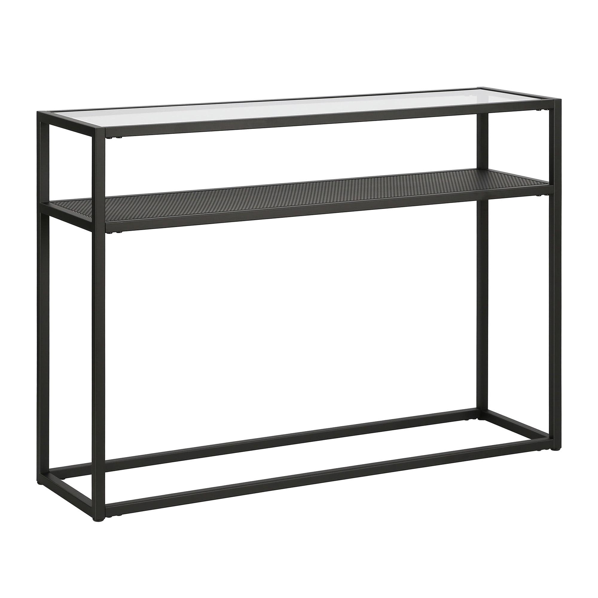 Nellie 42" Blackened Bronze Console Table with Metal Mesh Storage Shelf