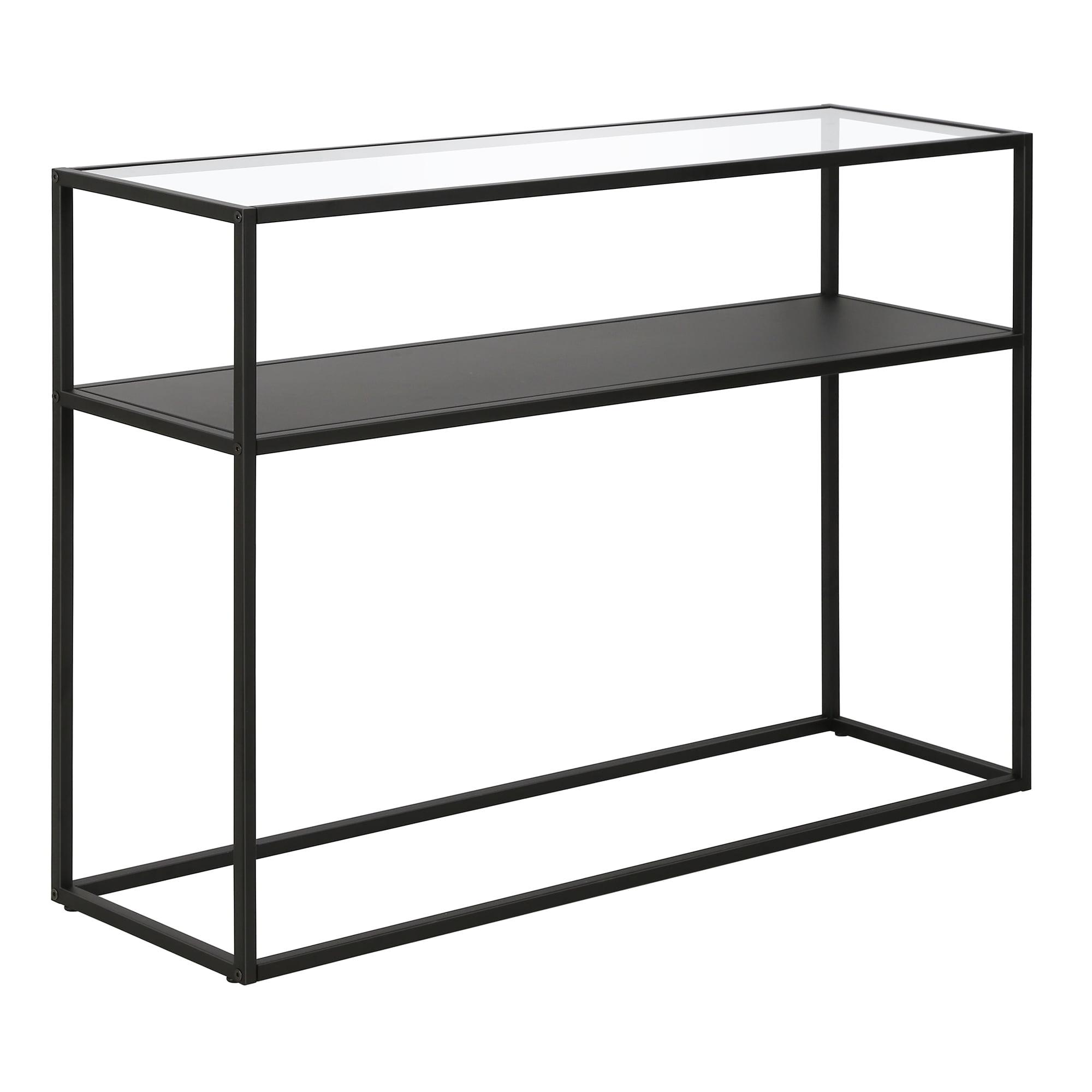 Blackened Bronze Glass Top Console Table with Metal Shelf